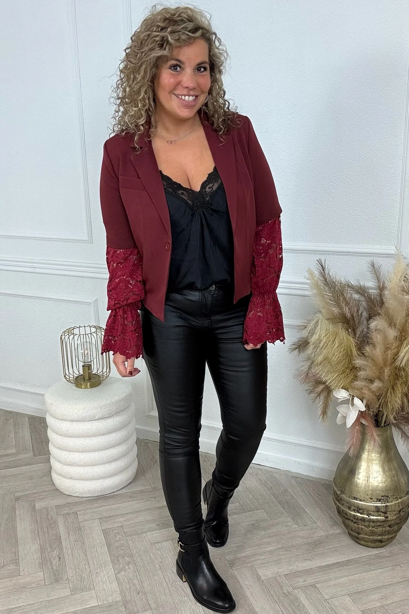 Abby Lace Blazer - Burgundy - Image 3