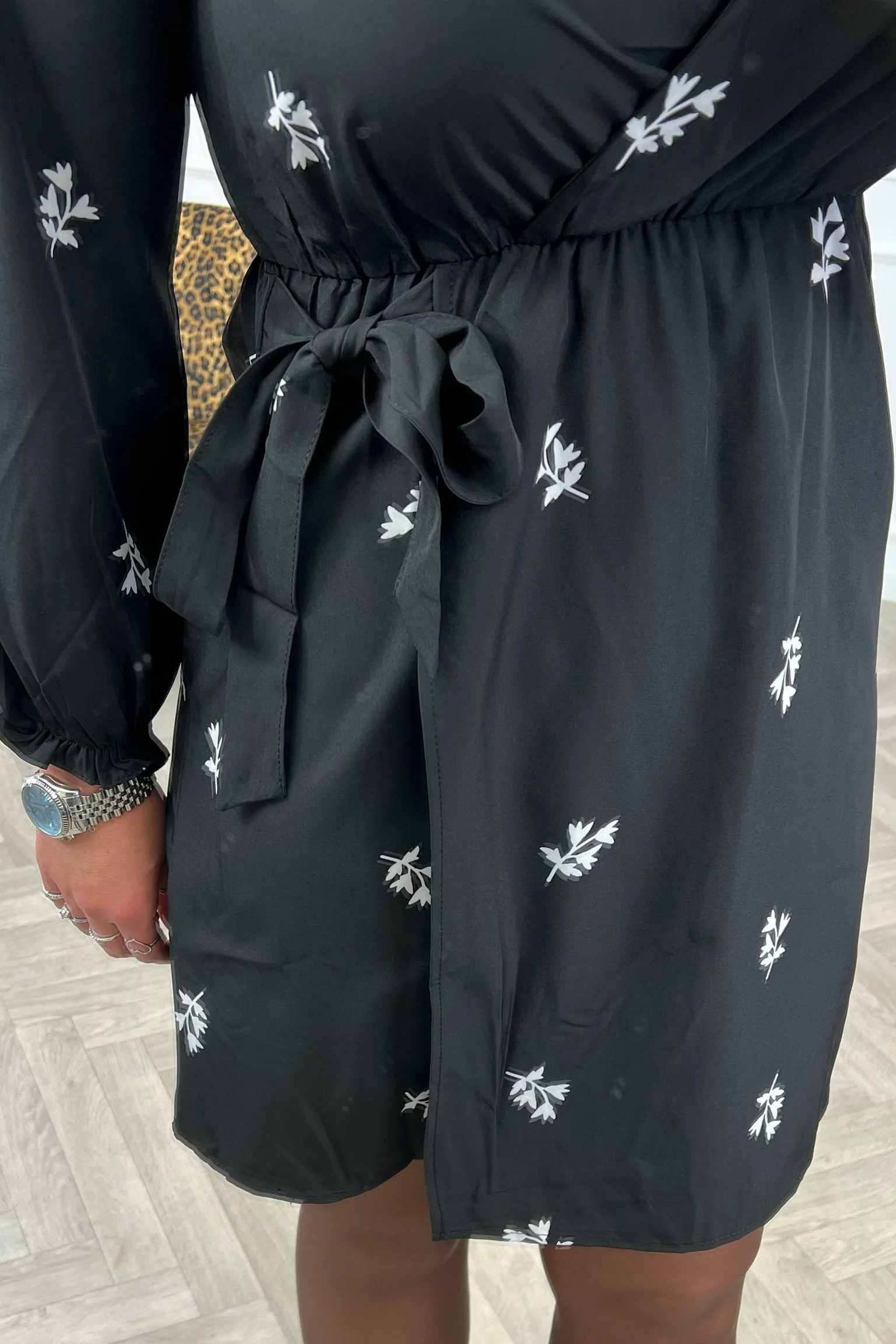 Adèle Floral Wrap Dress - Black - Image 6