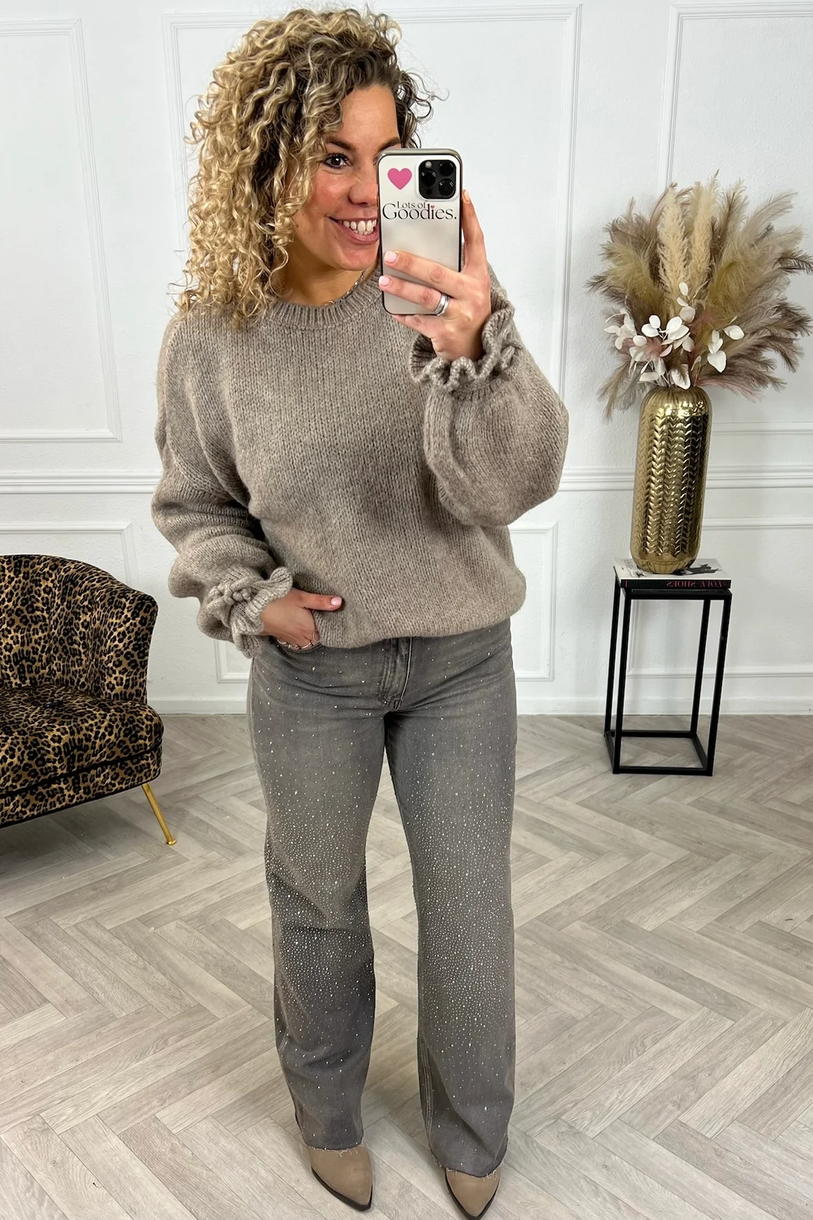 All Over Glitter Tall Jeans - Taupe