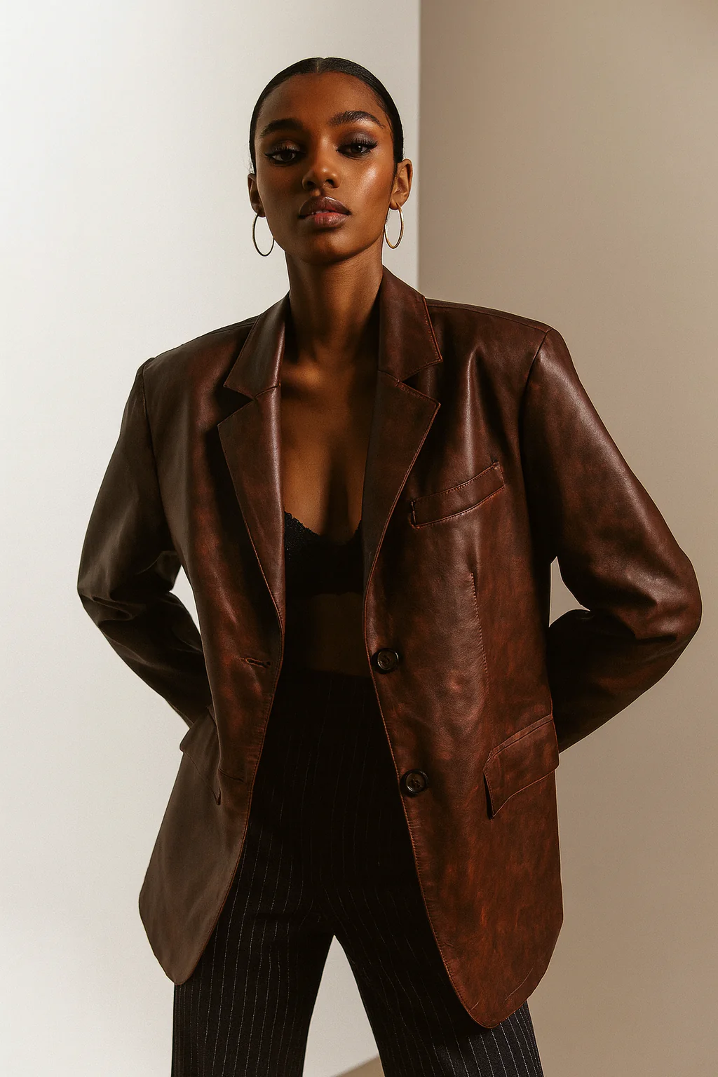 Amazing Fake Leather Blazer - Brown