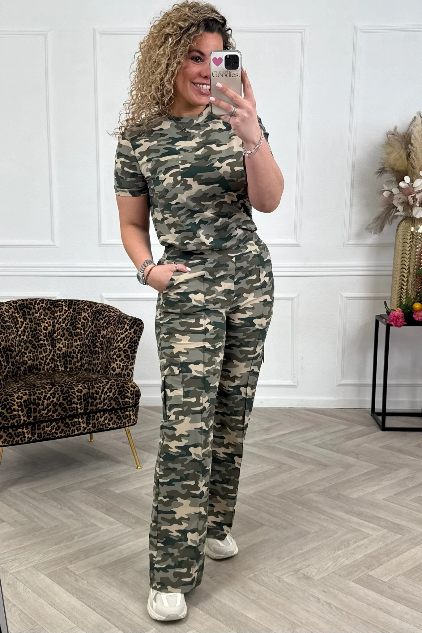 Ambika Army Print Travel Wide Leg Cargo - Armygreen