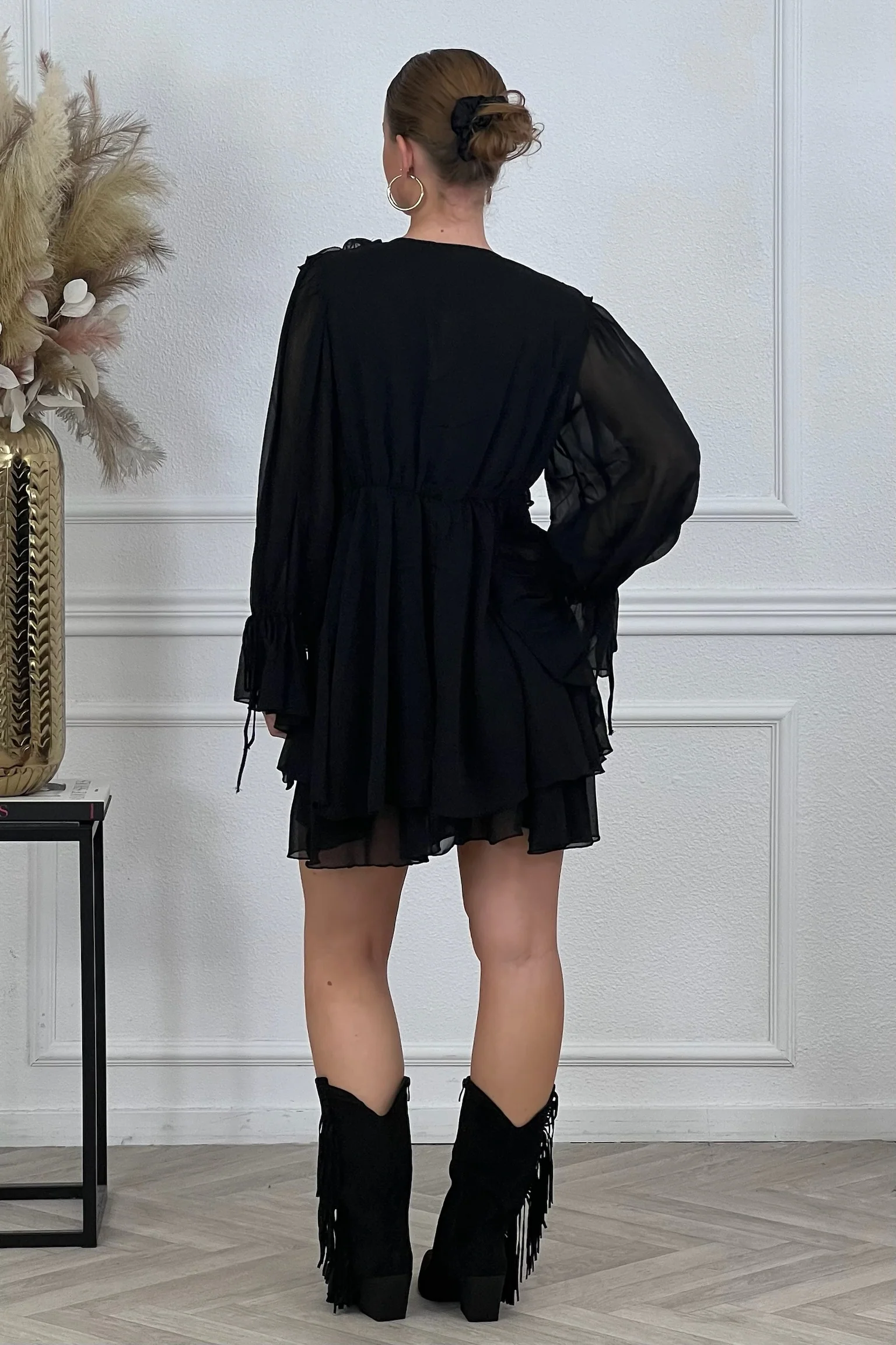 Amora Ruffle Dress - Black - Image 5