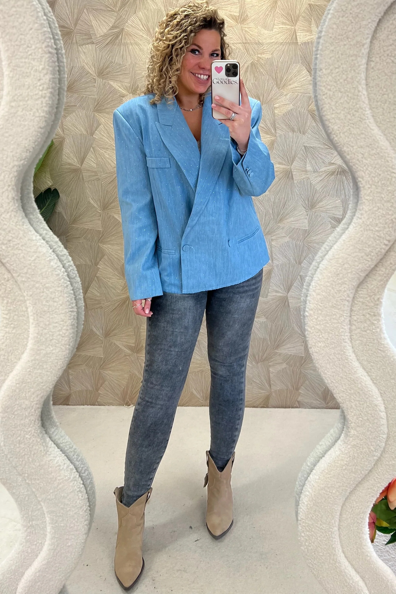 Anna Denim Strass Blazer - Blue