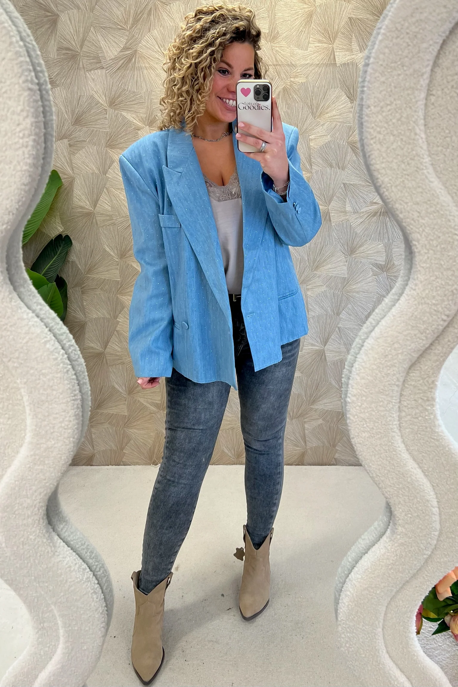 Anna Denim Strass Blazer - Blue - Image 3