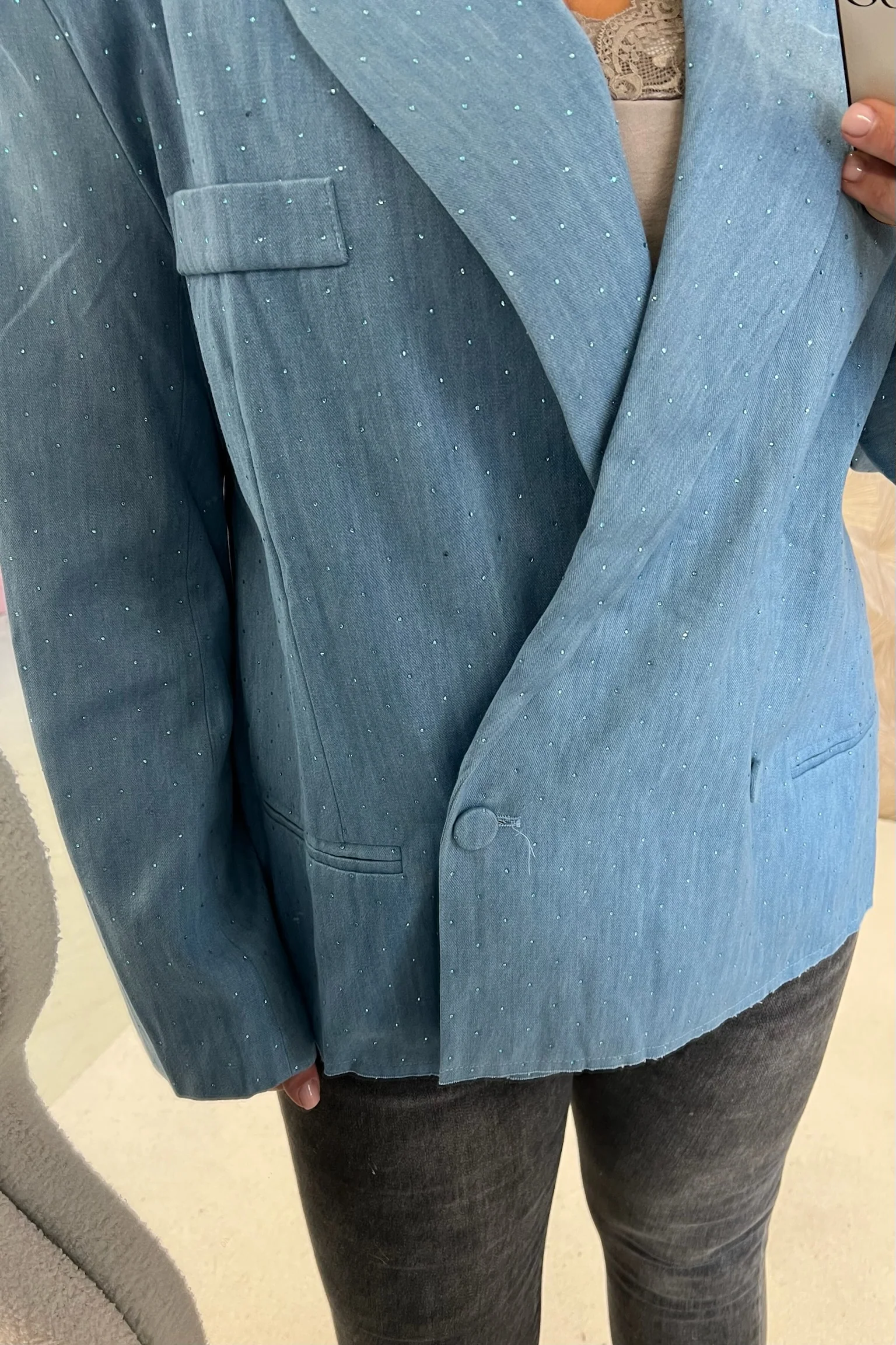 Anna Denim Strass Blazer - Blue - Image 4