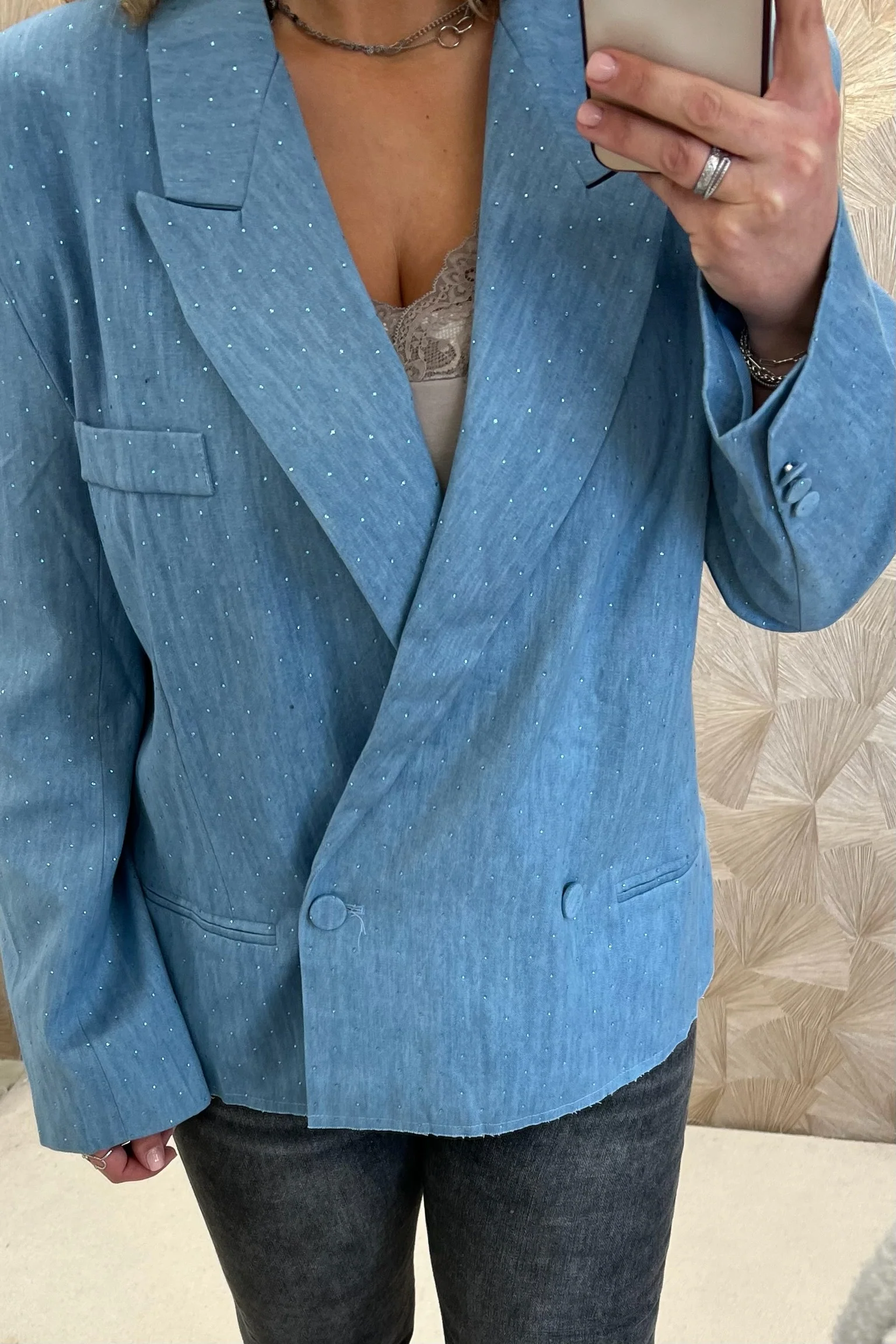 Anna Denim Strass Blazer - Blue - Image 6