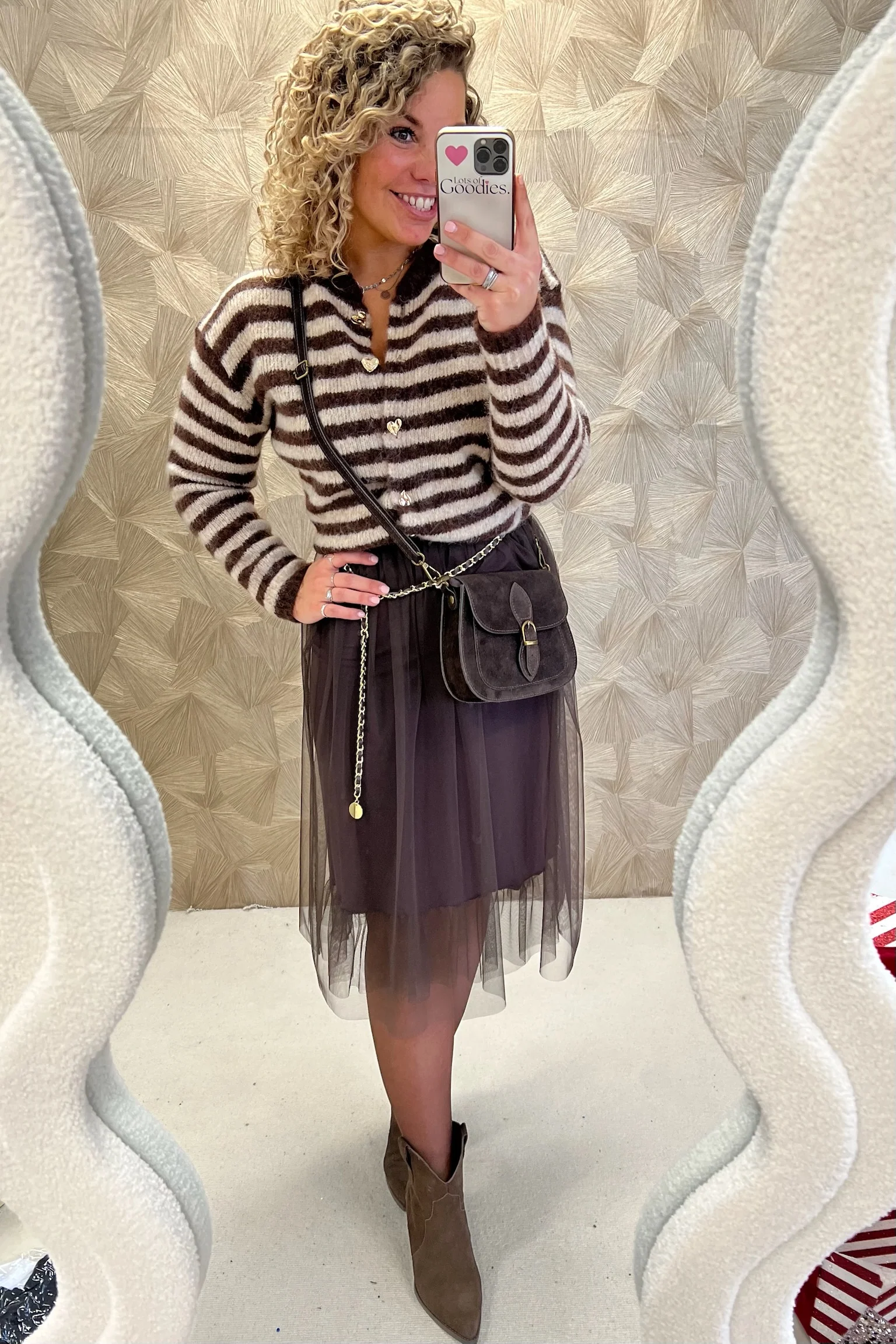Ariane Striped Button Vest - Brown/Beige - Image 3