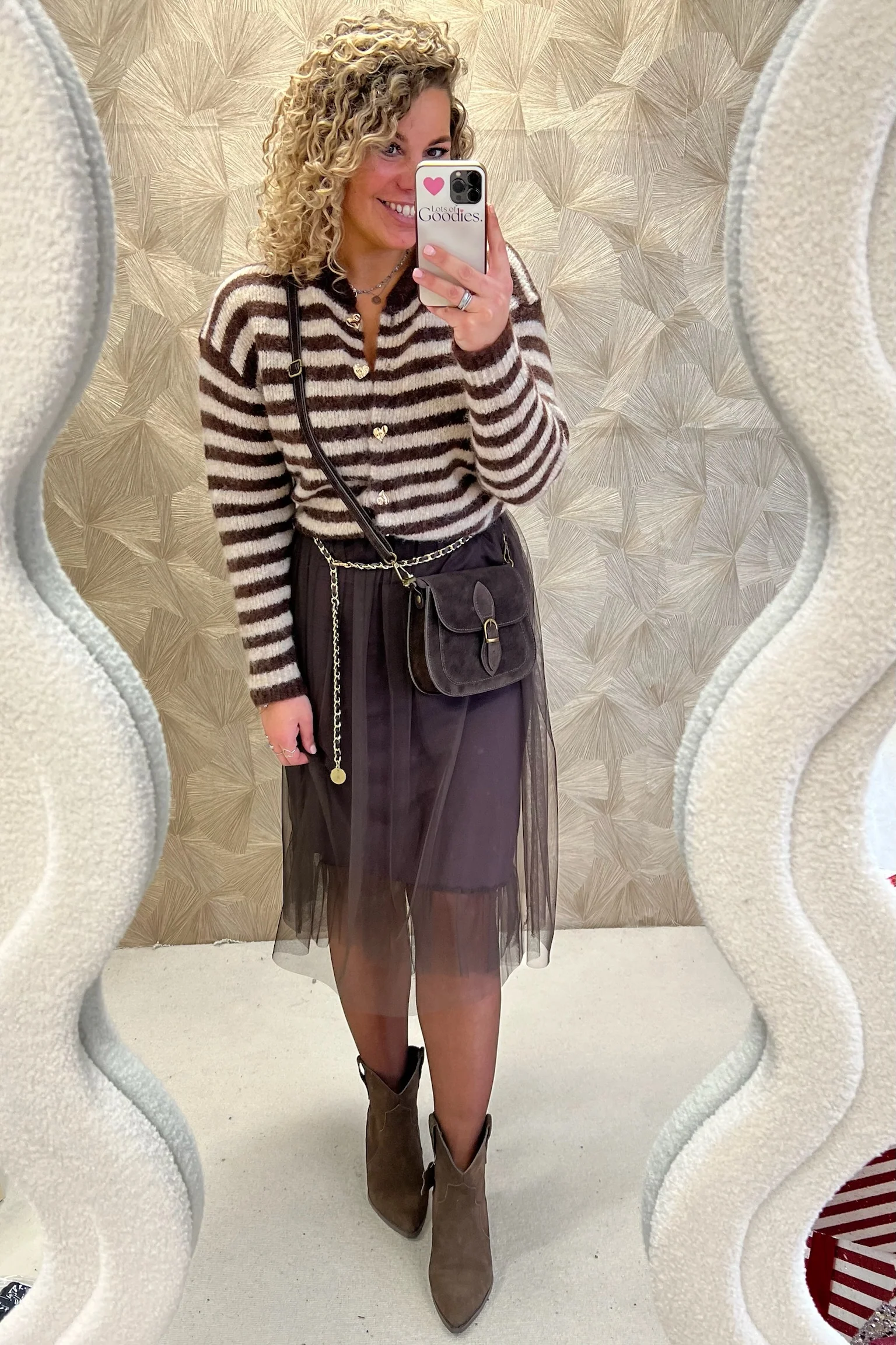 Ariane Striped Button Vest - Brown/Beige - Image 6