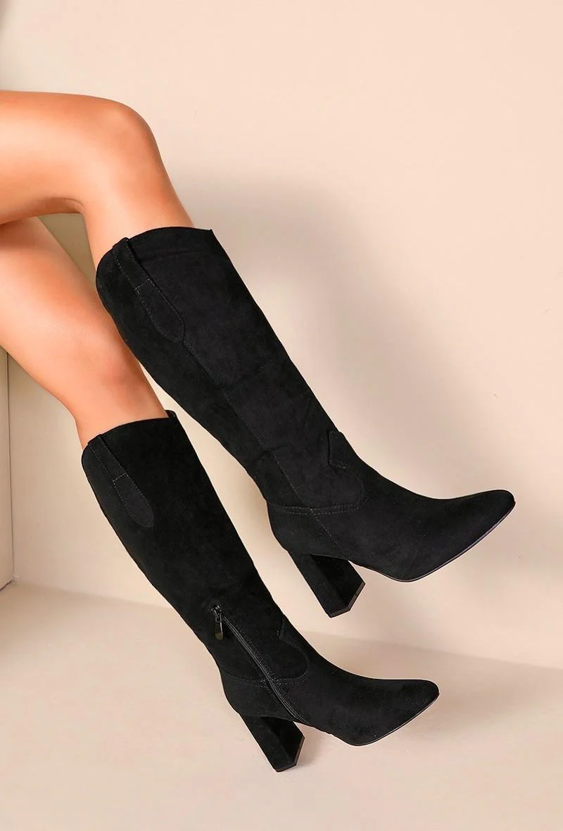 Arizona Long Suede Boots - Black