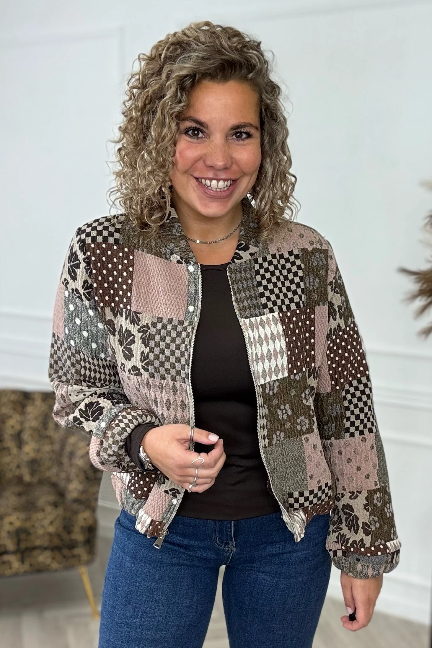 Artsy Patchwork Jacket - Brown - Image 2