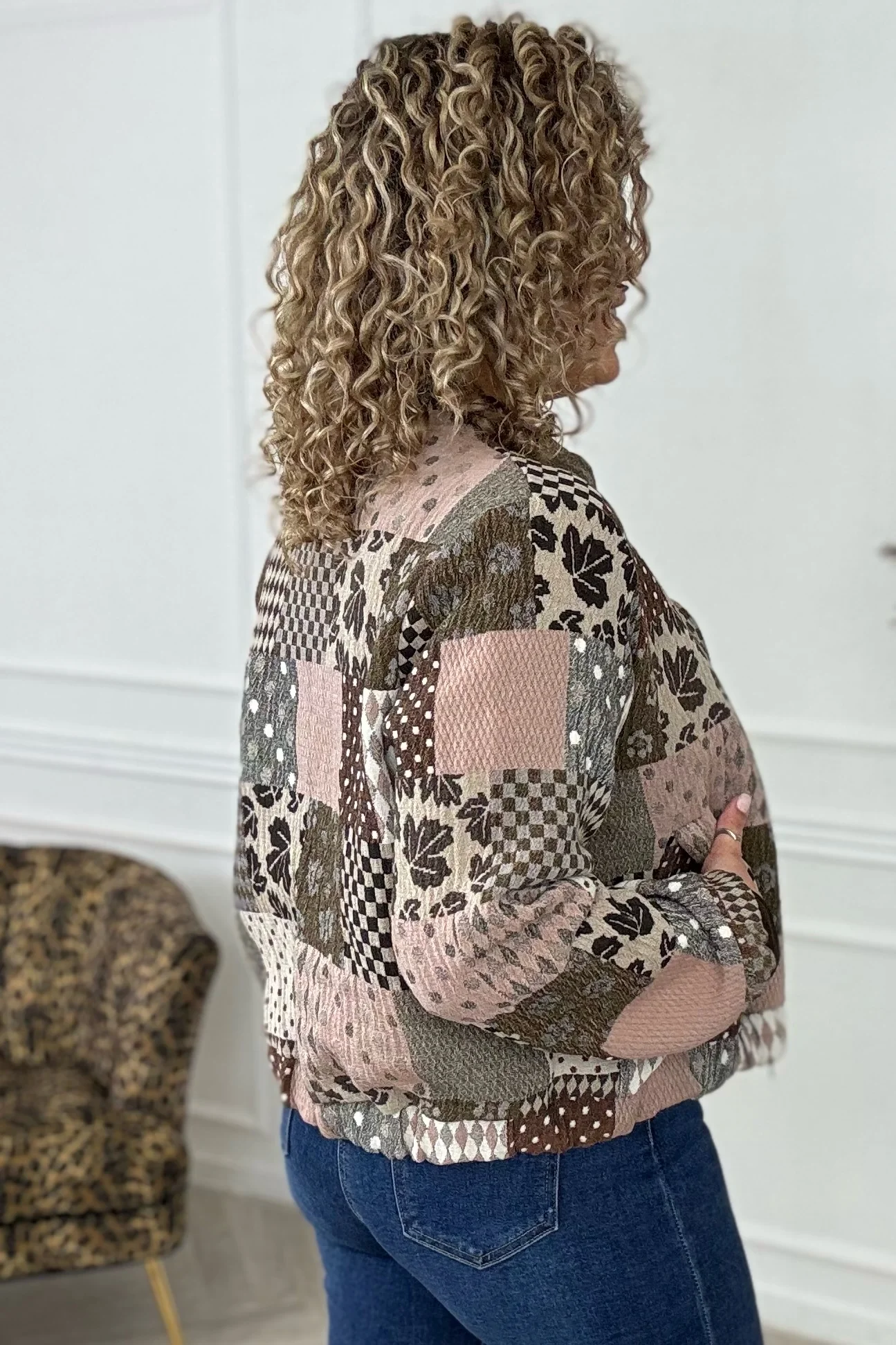Artsy Patchwork Jacket - Brown - Image 3