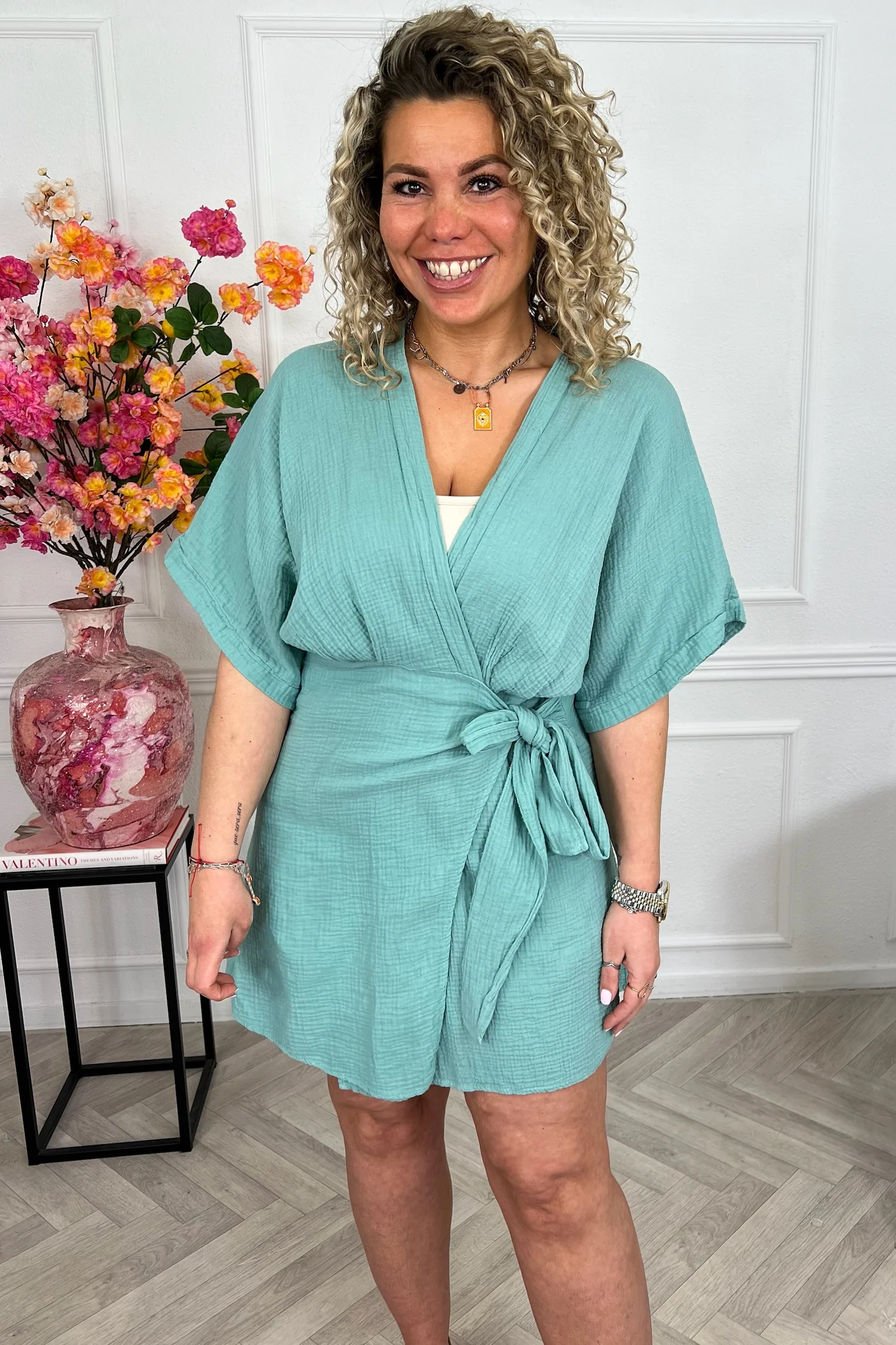 Aruba Short Sleeve Mousseline Dress - Light Green