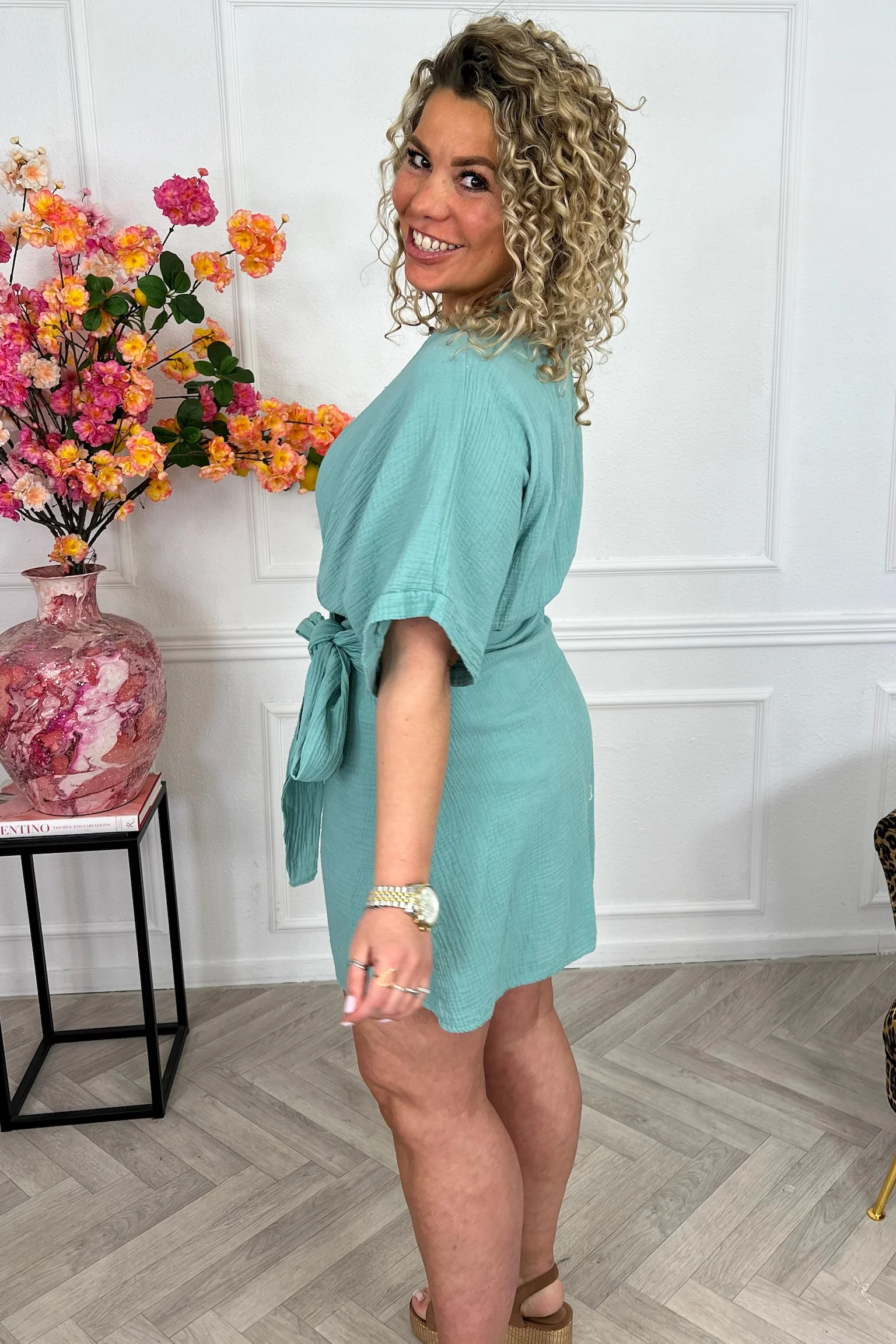 Aruba Short Sleeve Mousseline Dress - Light Green - Image 2