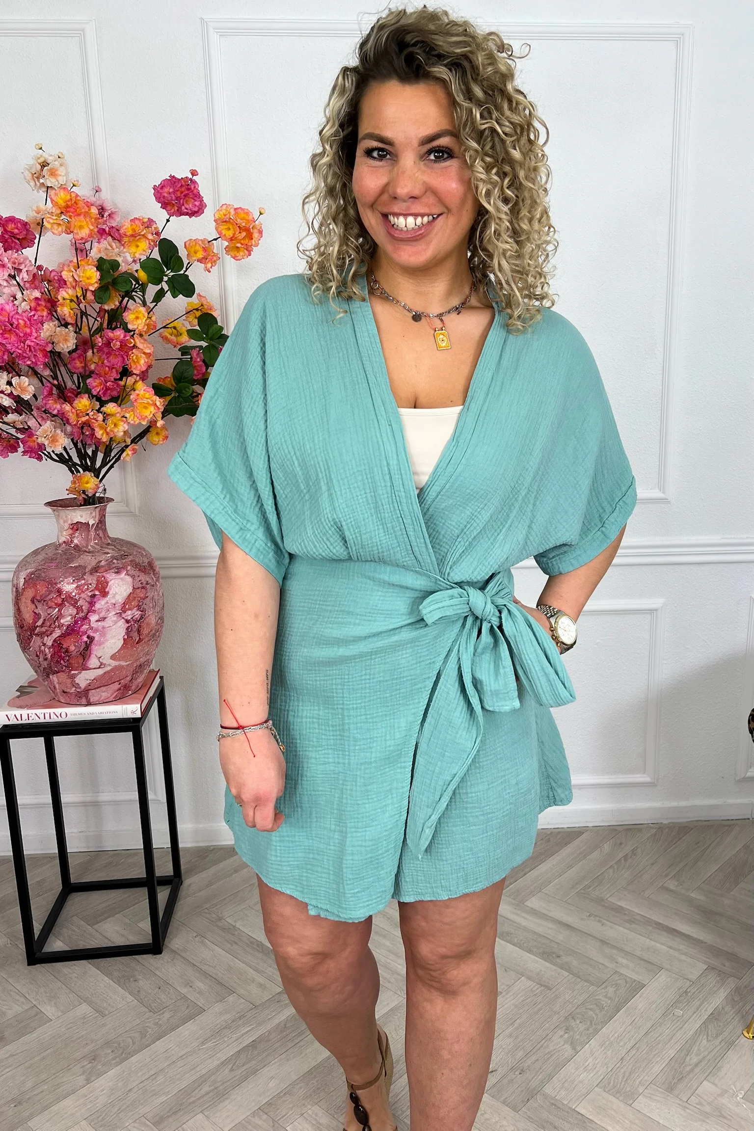 Aruba Short Sleeve Mousseline Dress - Light Green - Image 4