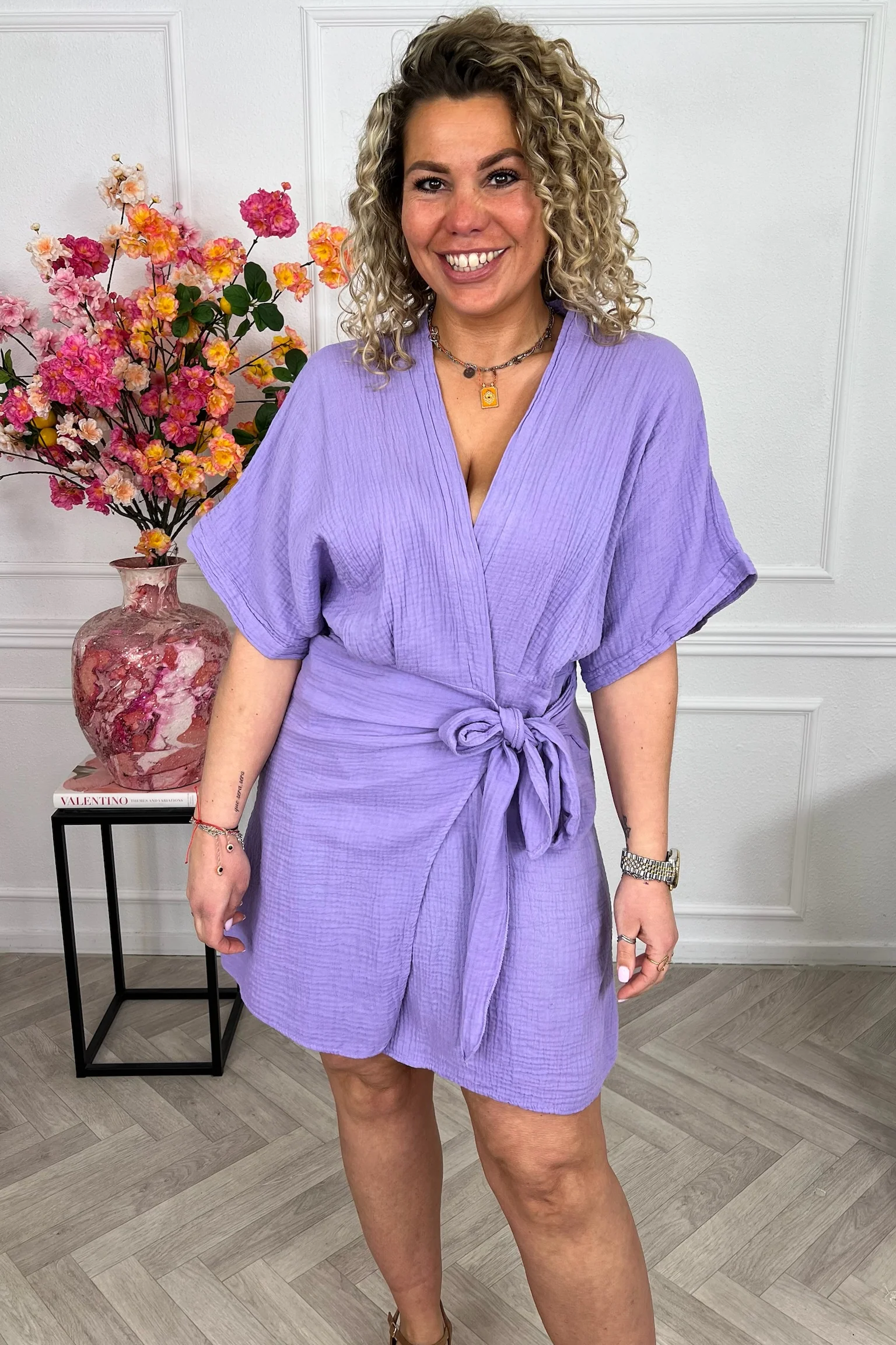 Aruba Short Sleeve Mousseline Dress - Lila - Image 4
