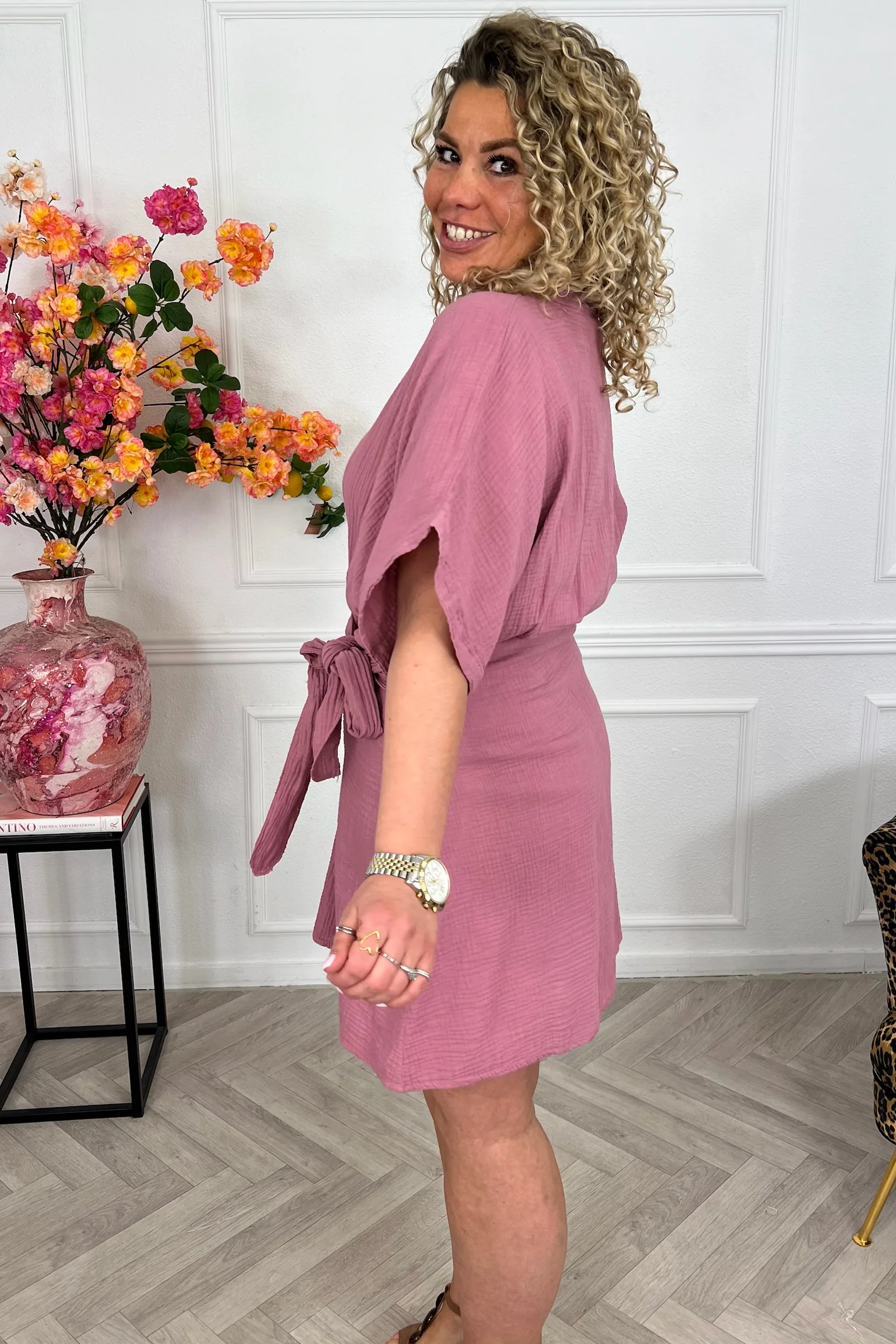 Aruba Short Sleeve Mousseline Dress - Mauve - Image 4
