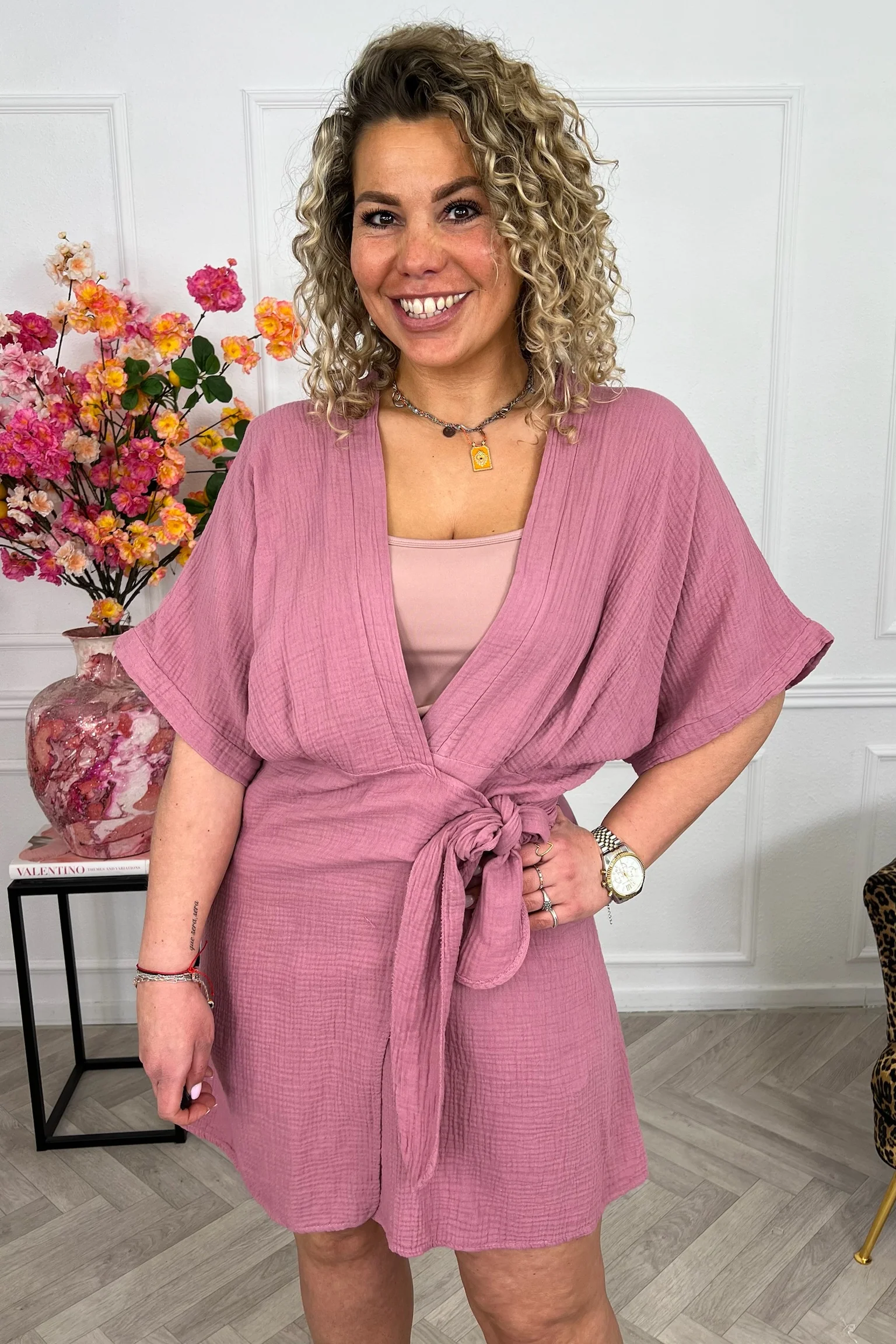 Aruba Short Sleeve Mousseline Dress - Mauve - Image 5