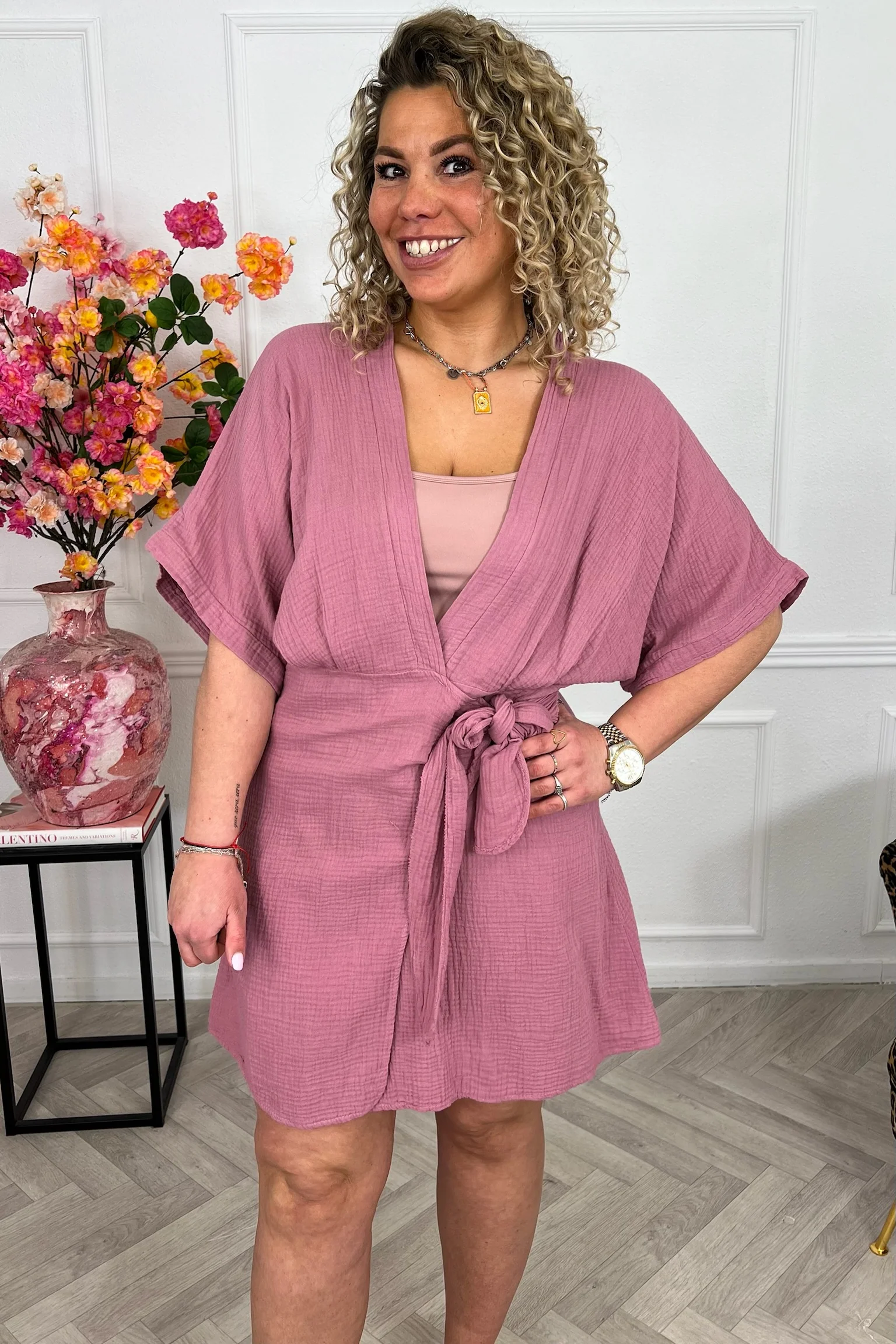 Aruba Short Sleeve Mousseline Dress - Mauve - Image 6