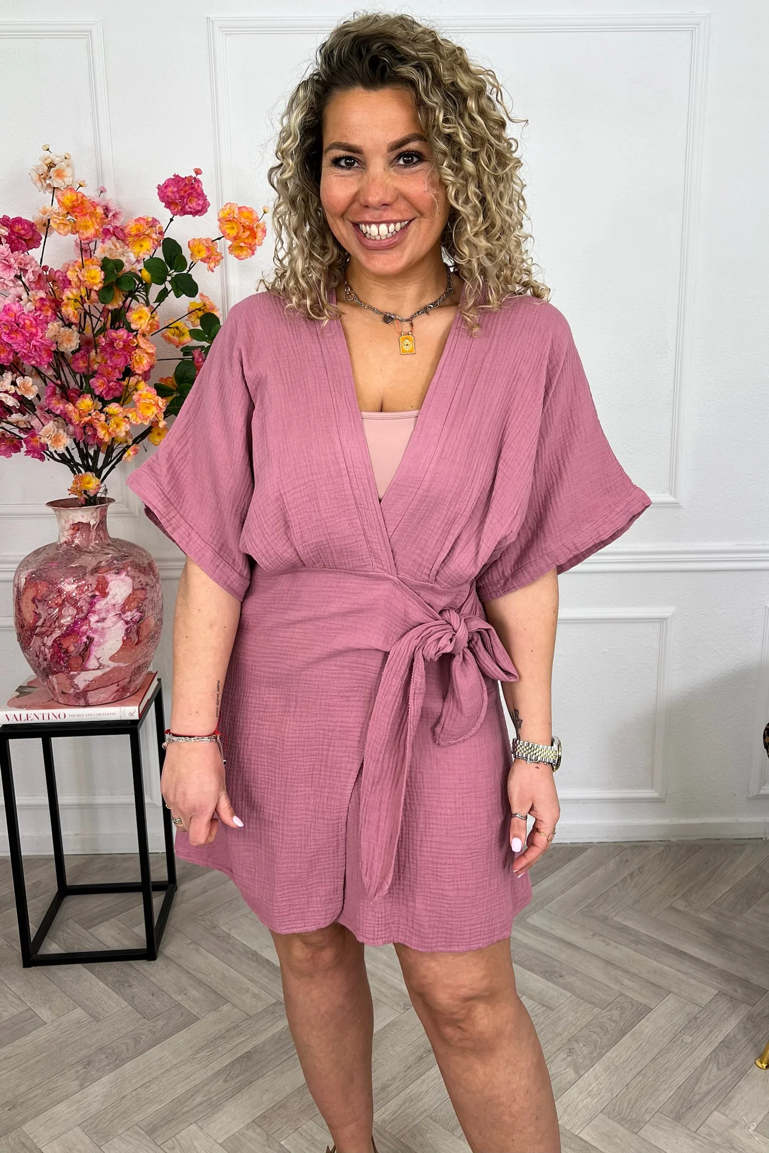 Aruba Short Sleeve Mousseline Dress - Mauve - Image 7