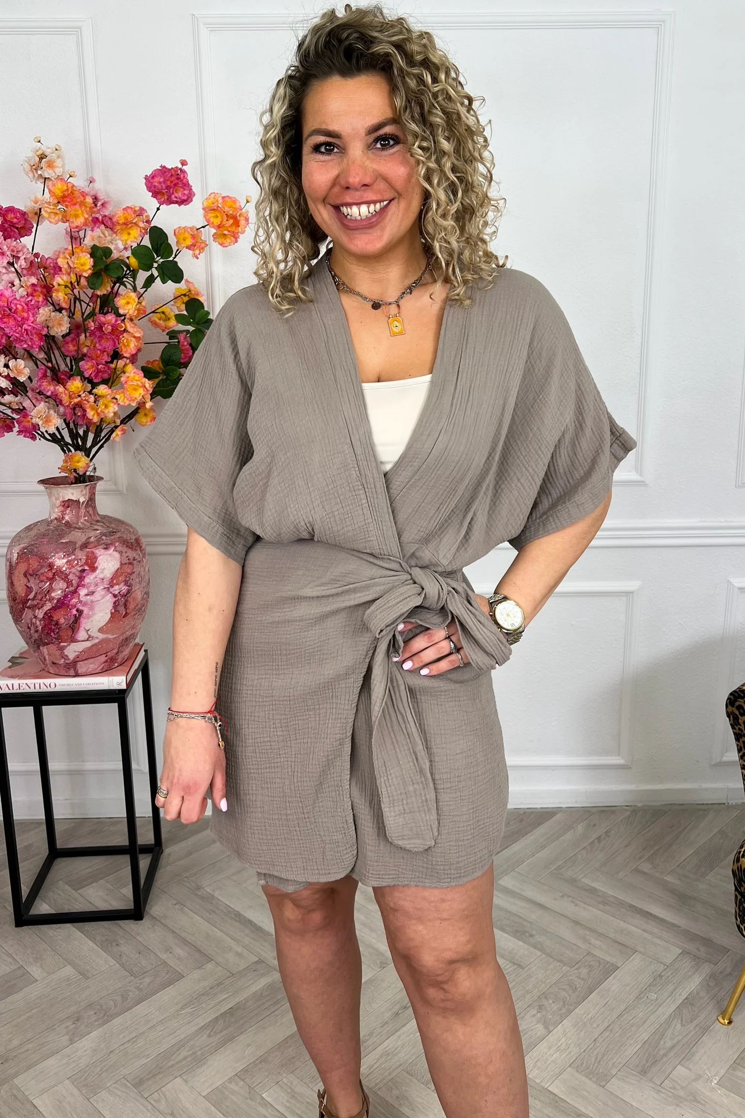 Aruba Short Sleeve Mousseline Dress - Taupe