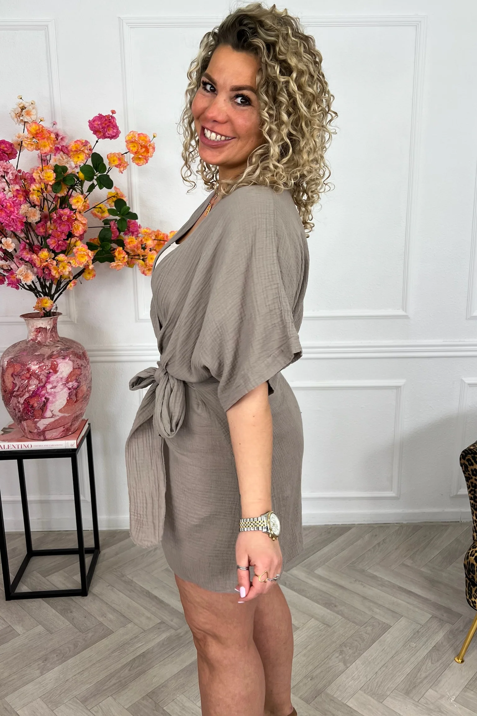 Aruba Short Sleeve Mousseline Dress - Taupe - Image 2
