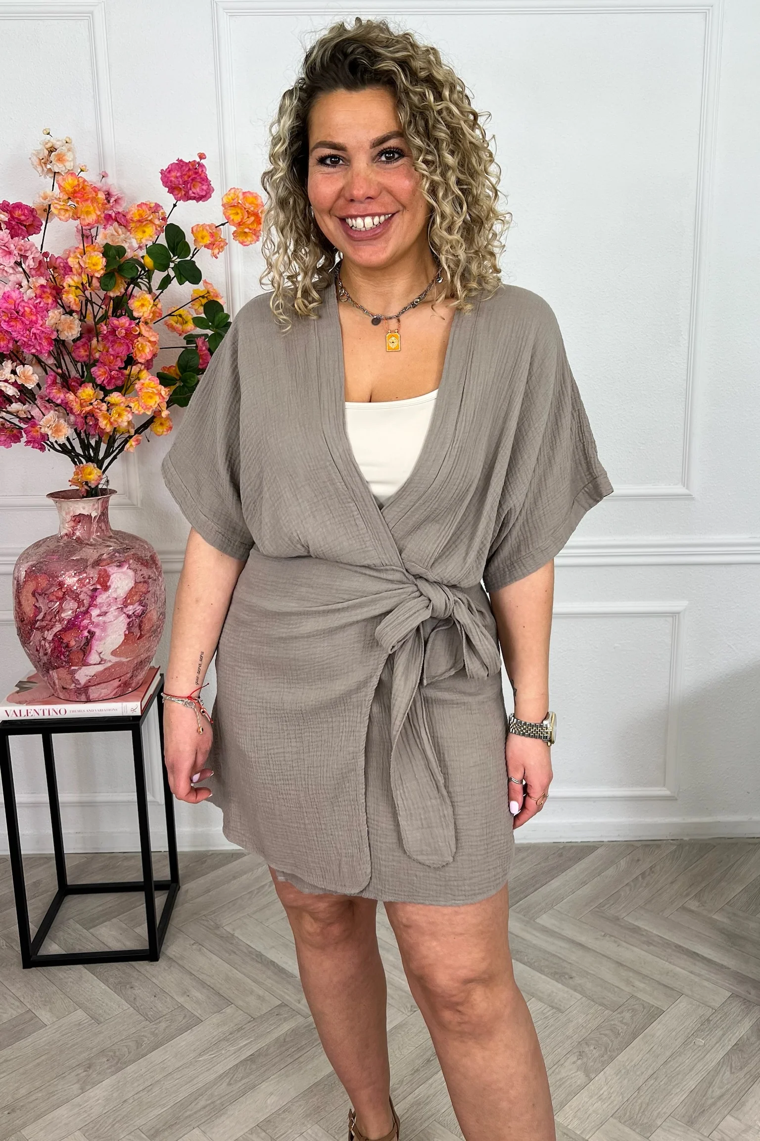 Aruba Short Sleeve Mousseline Dress - Taupe - Image 5