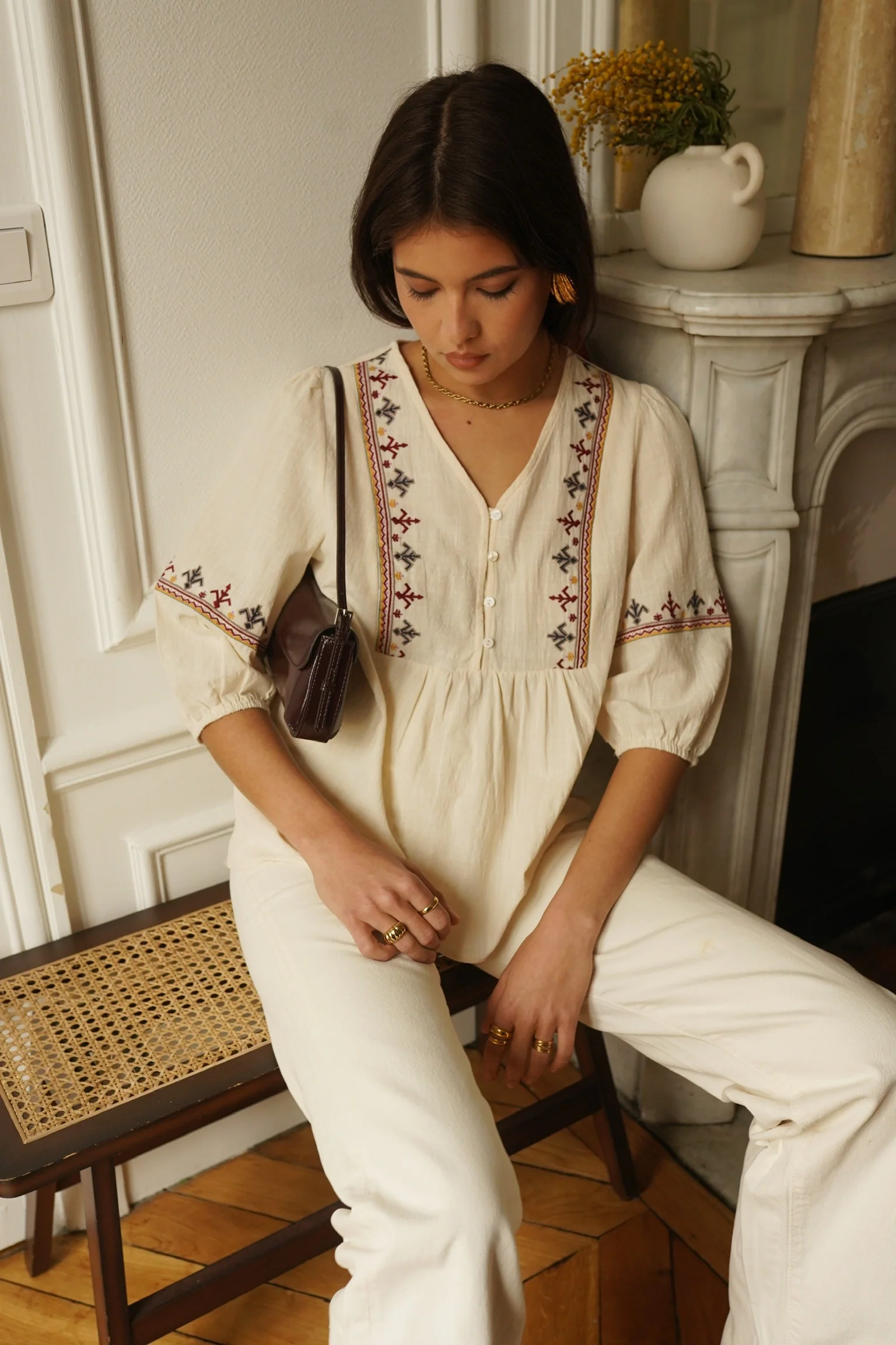 Aurélie Cotton Blouse - Beige - Image 2