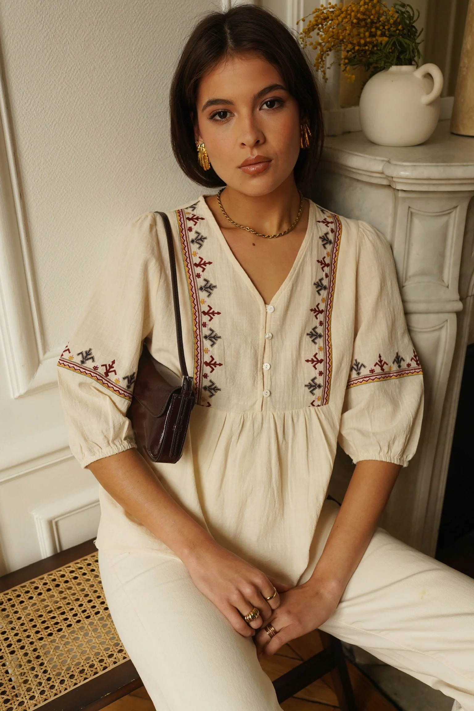 Aurélie Cotton Blouse - Beige - Image 3