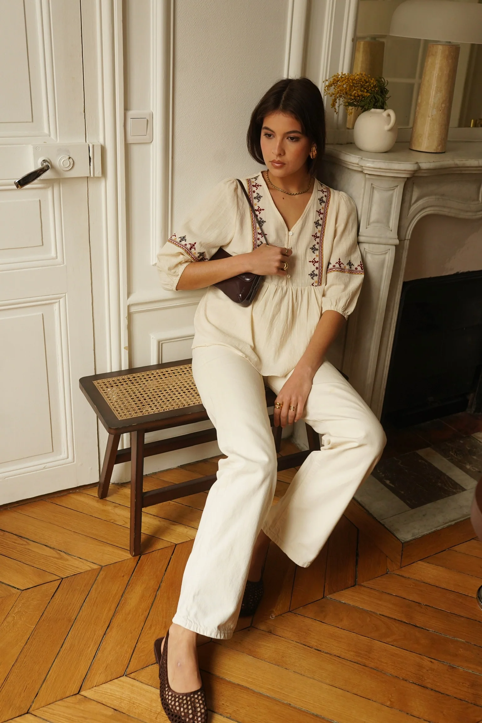 Aurélie Cotton Blouse - Beige - Image 4