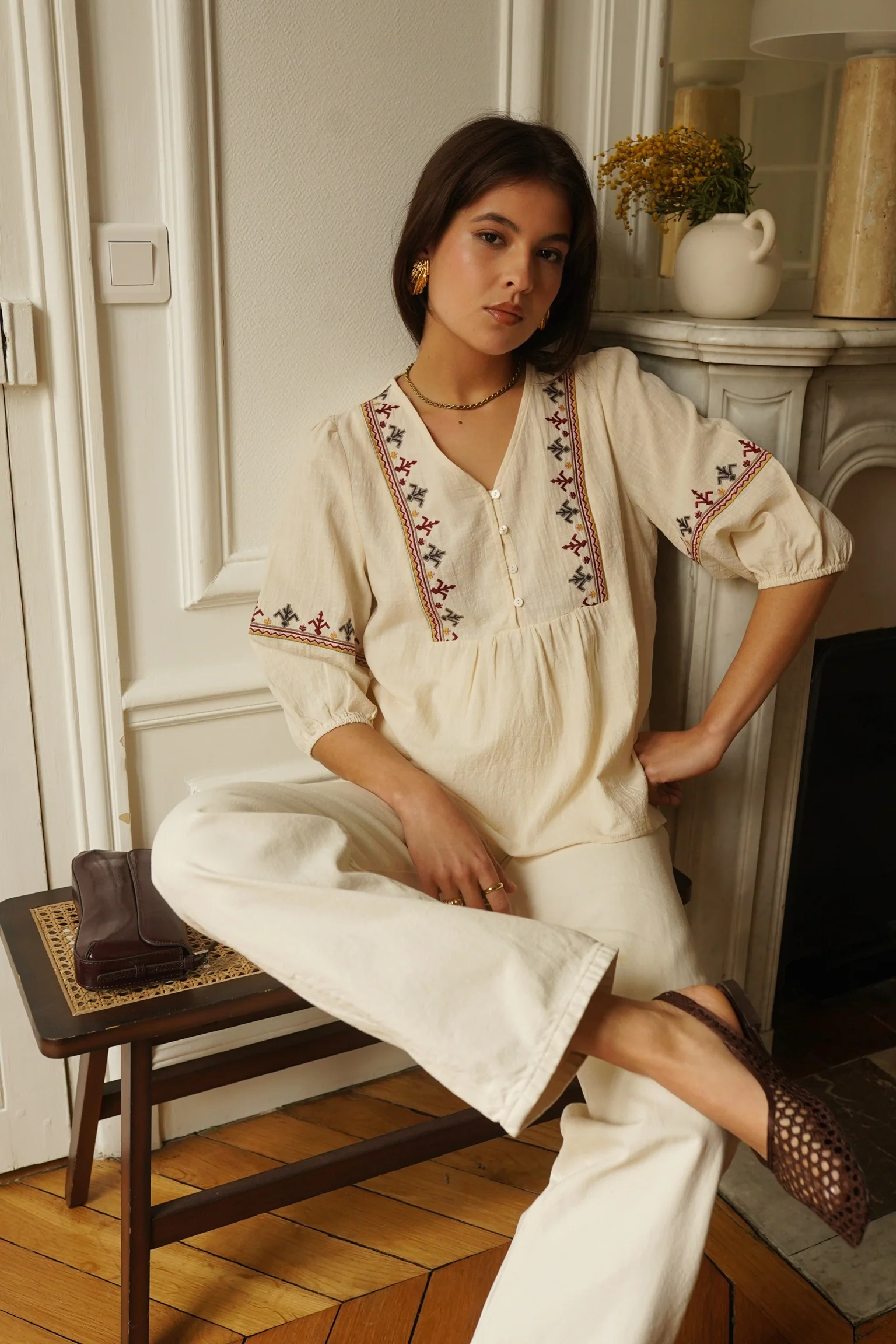 Aurélie Cotton Blouse - Beige - Image 5