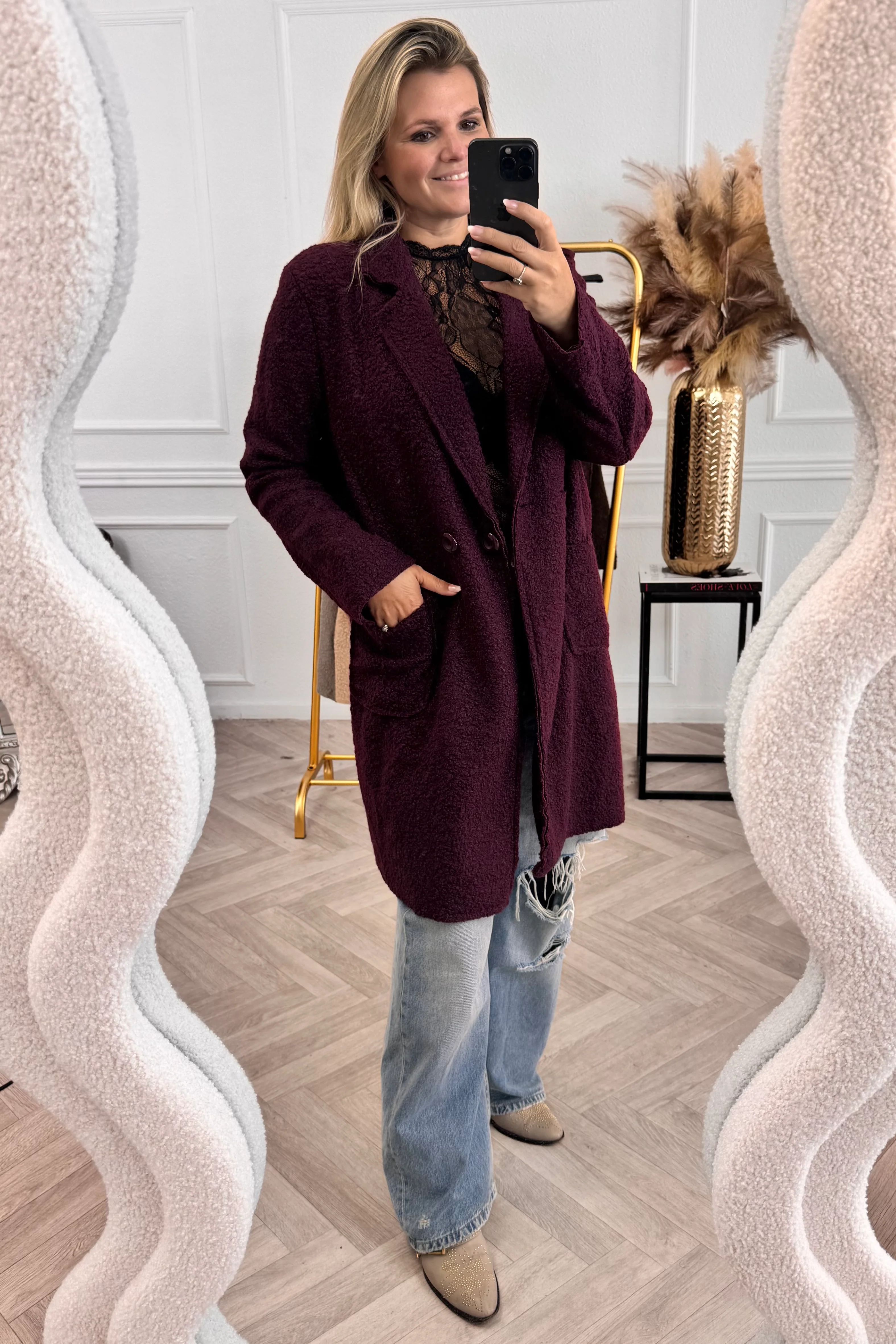 Autumn Teddy Coat - Burgundy - Image 3