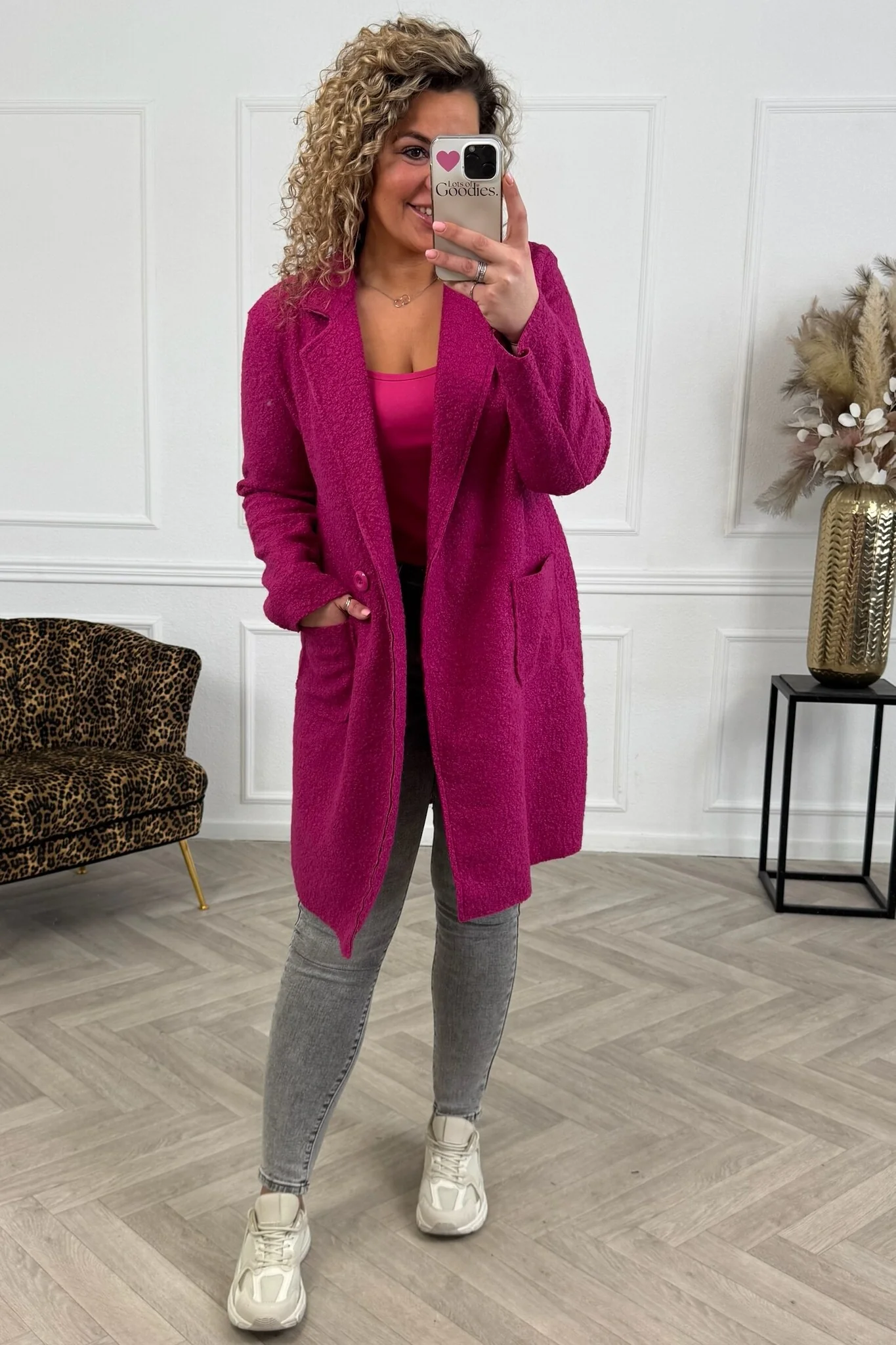 Autumn Teddy Coat - Raspberry - Image 2