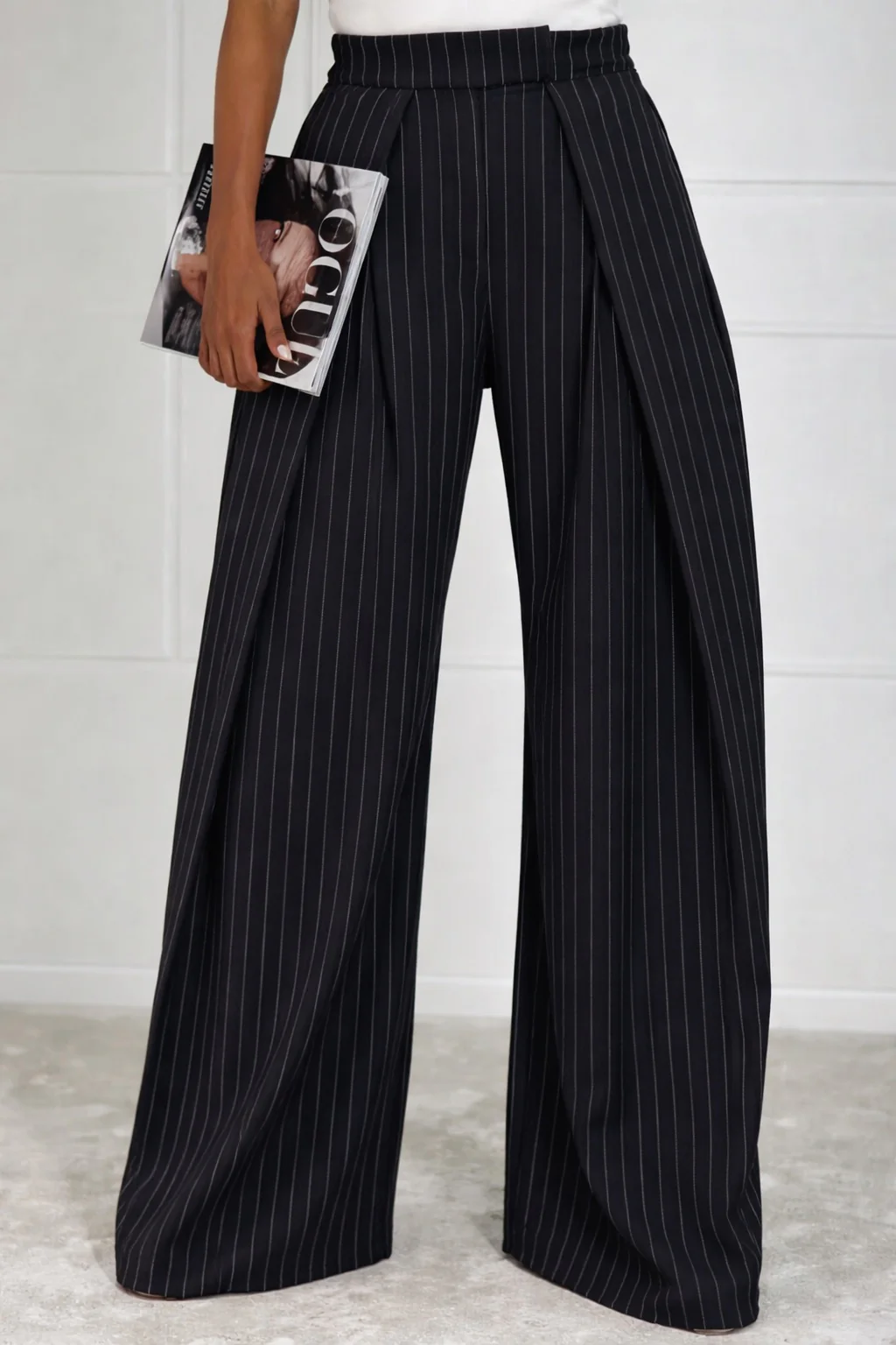Balloon Fit Striped Pants - Black/Beige
