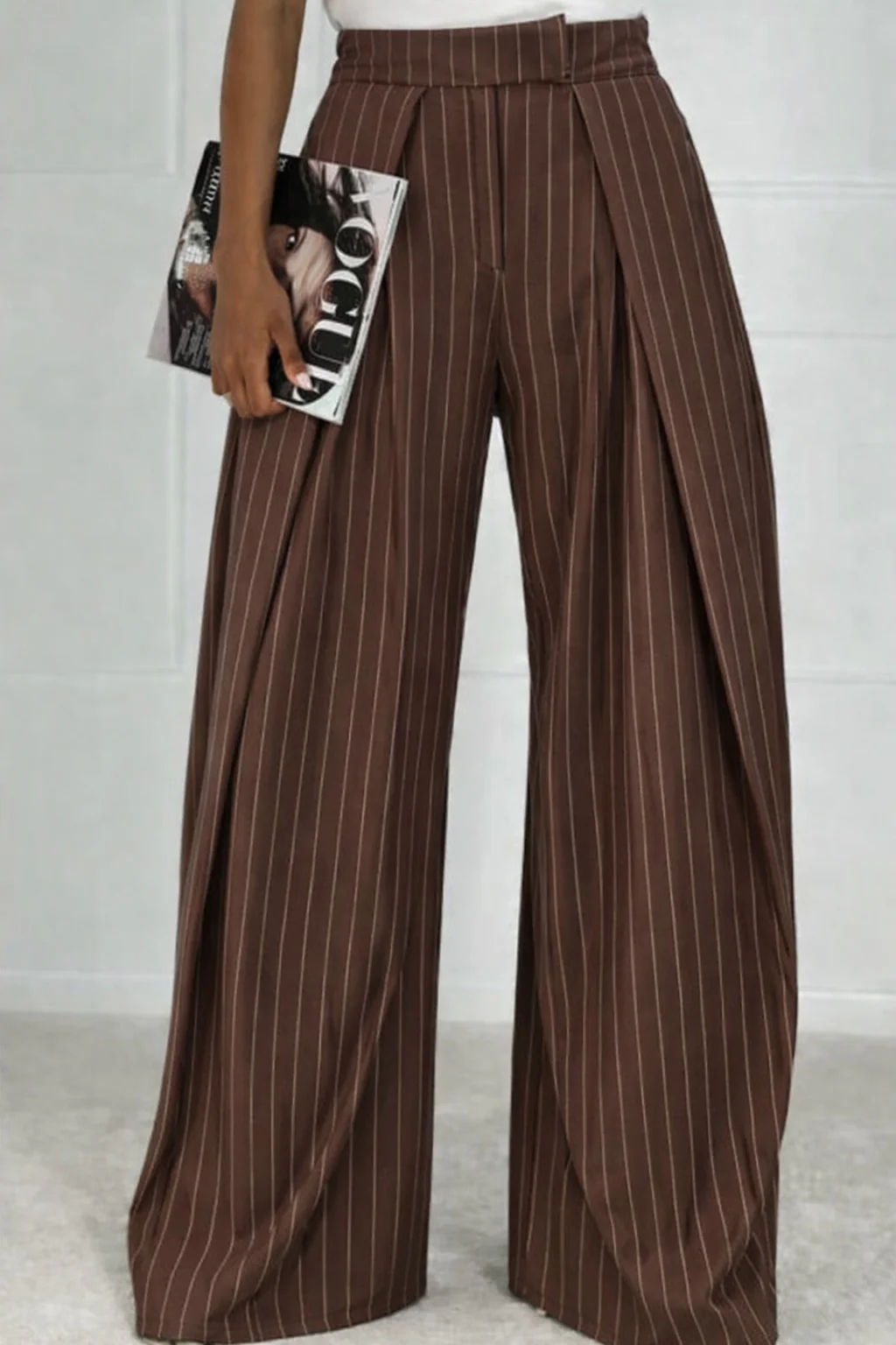 Balloon Fit Striped Pants - Brown/Beige