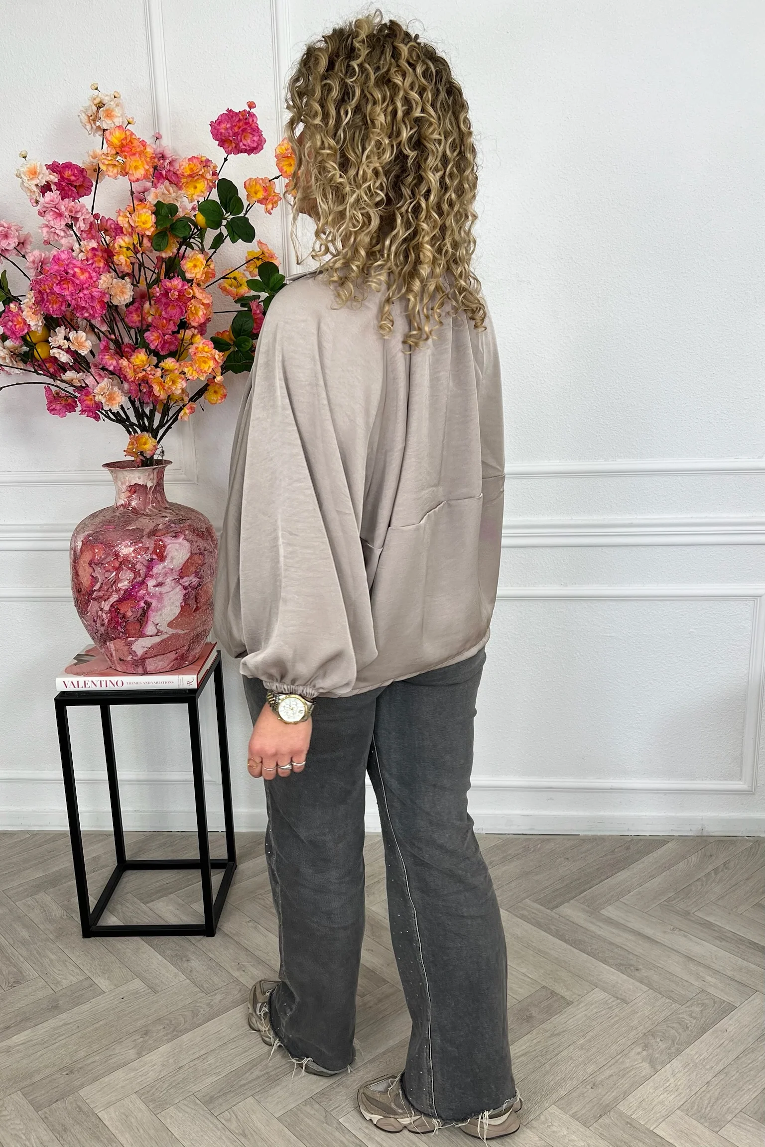 Balloon Sleeve Silky Jacket - Beige - Image 3