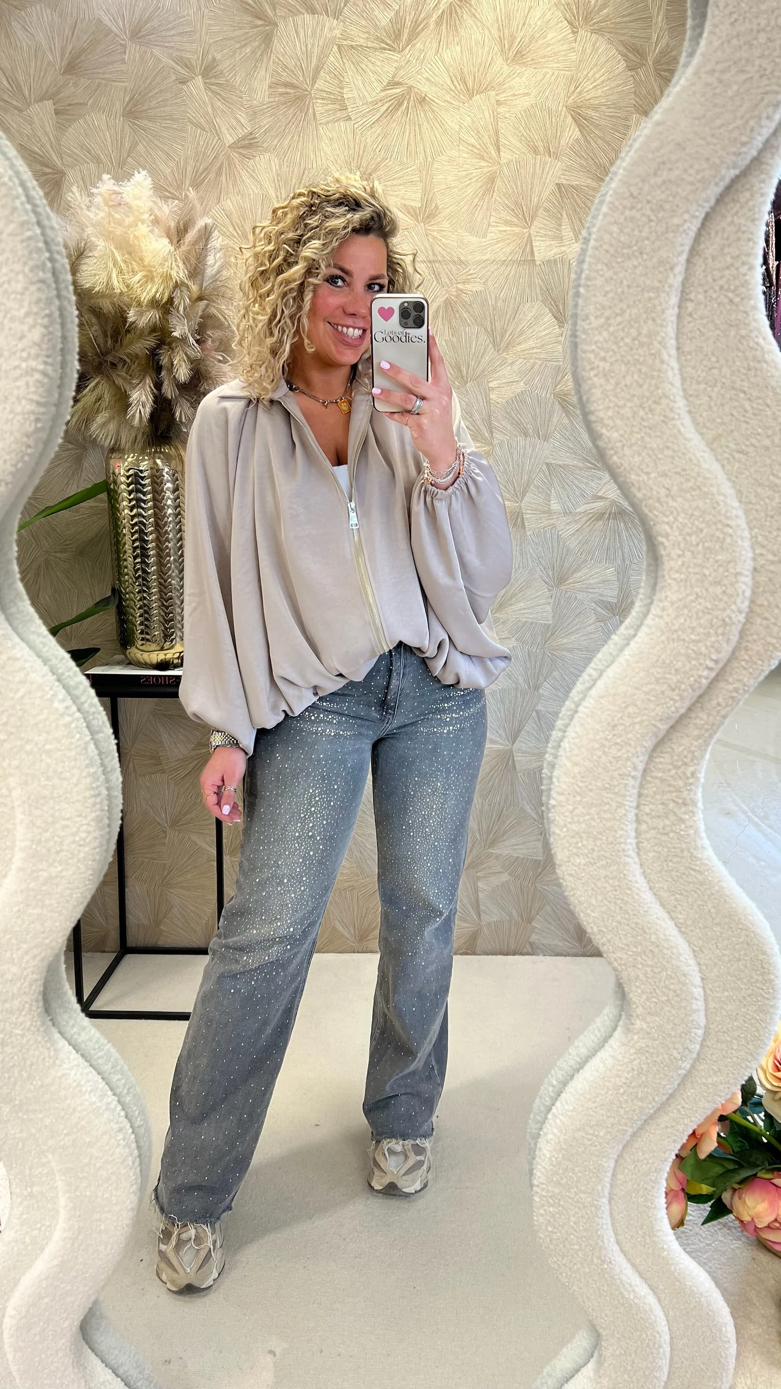 Balloon Sleeve Silky Jacket - Beige - Image 4