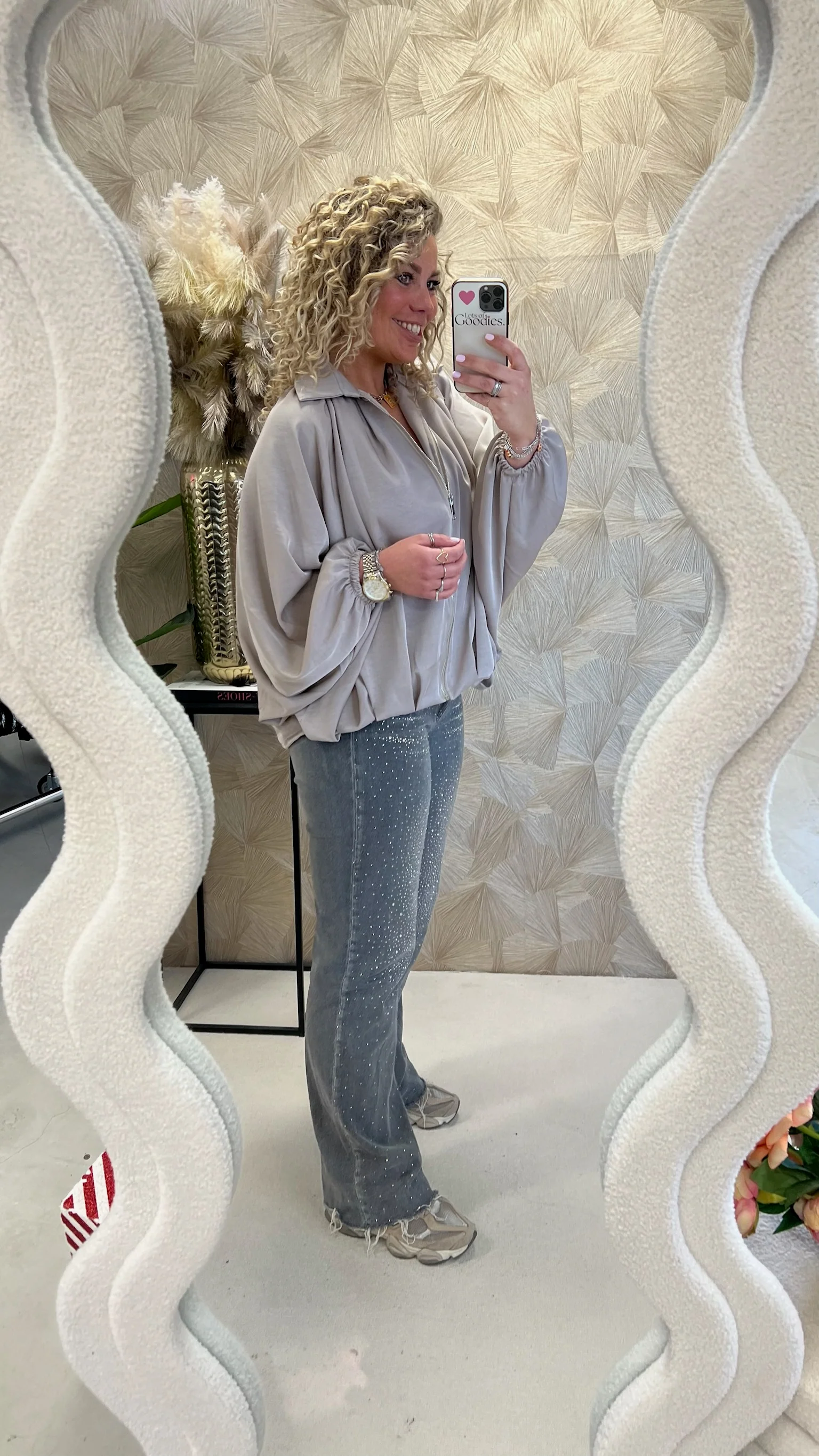 Balloon Sleeve Silky Jacket - Beige - Image 5