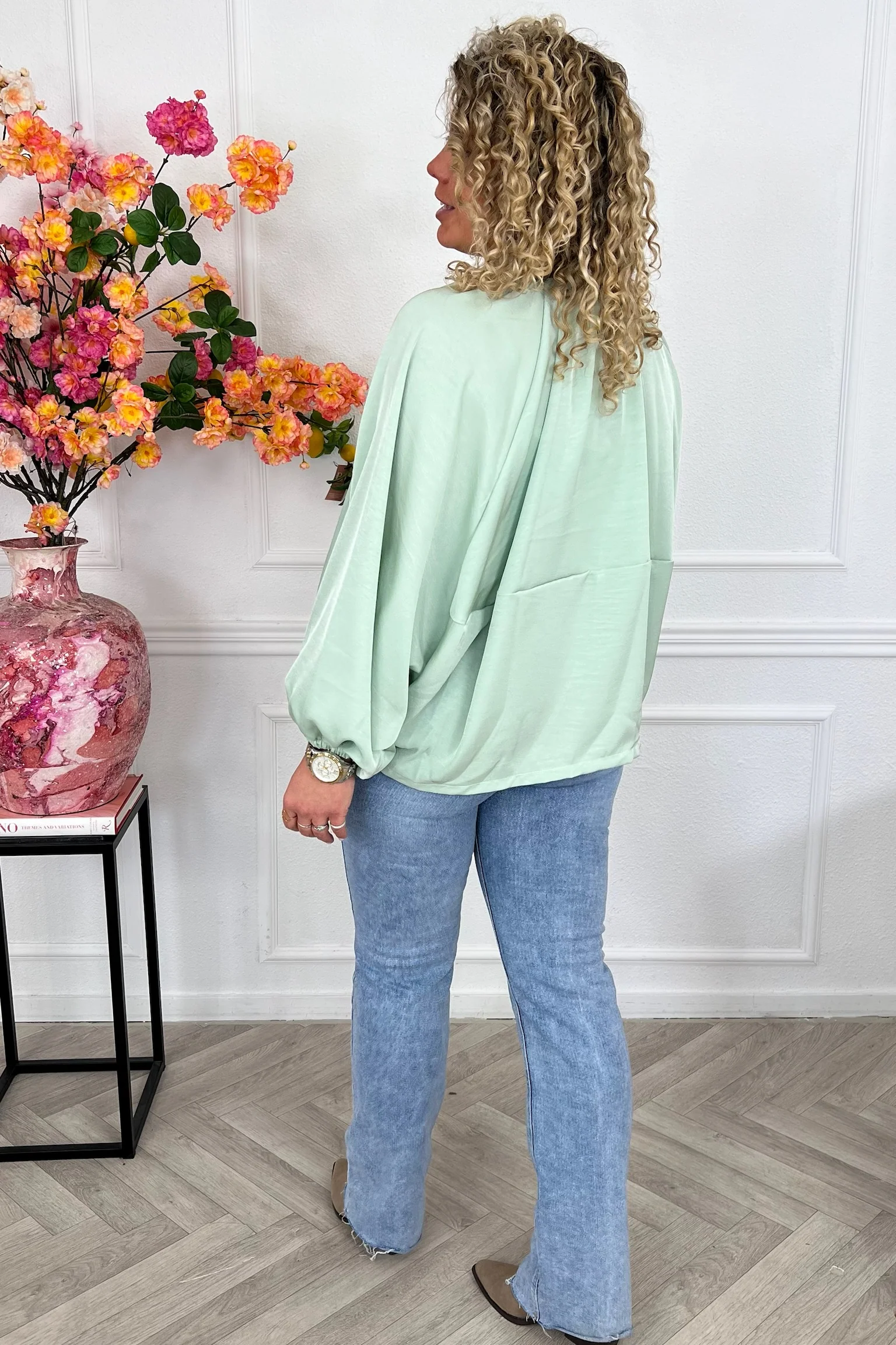 Balloon Sleeve Silky Jacket - Green - Image 7