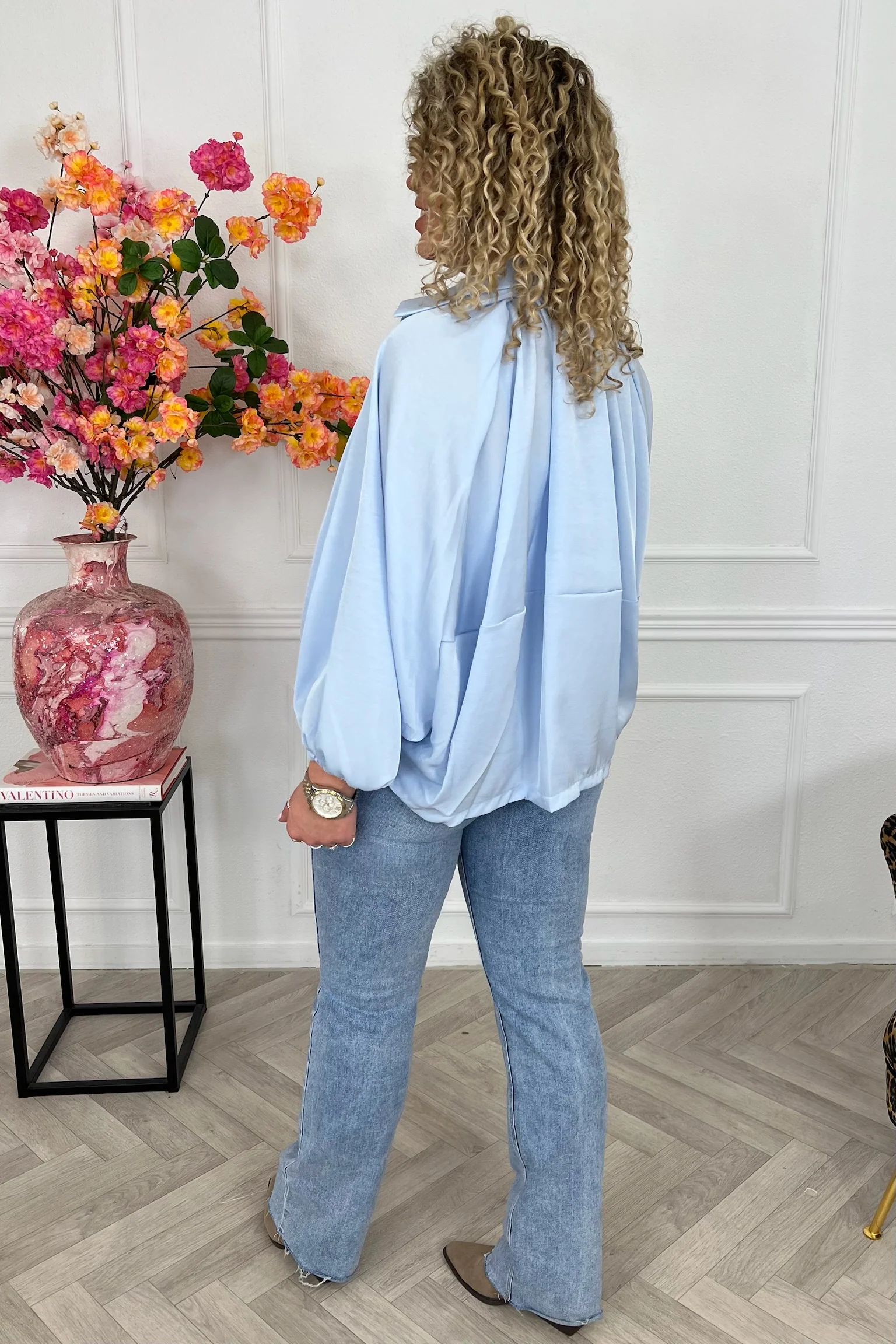 Balloon Sleeve Silky Jacket - Light Blue - Image 6