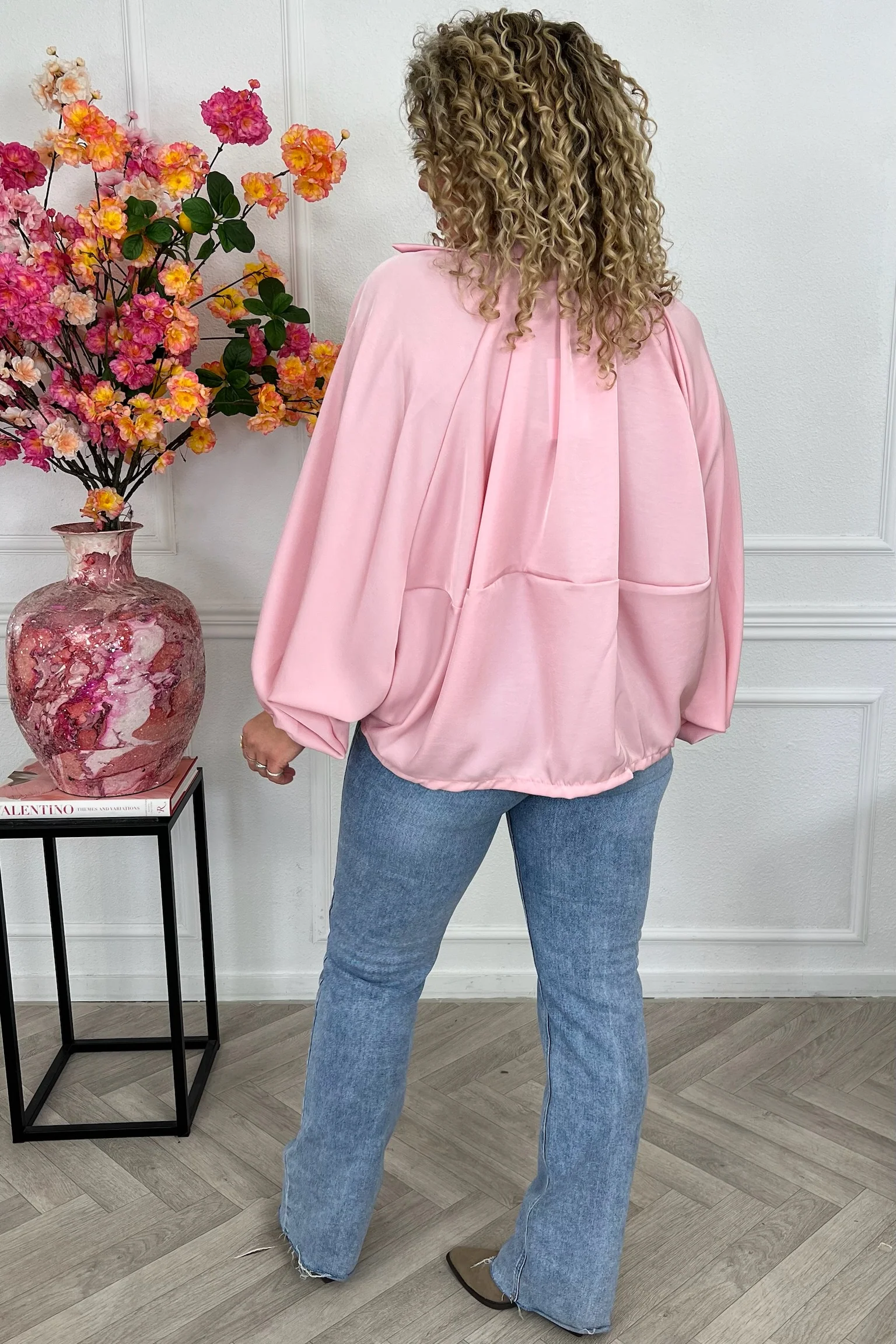 Balloon Sleeve Silky Jacket - Pink - Image 4