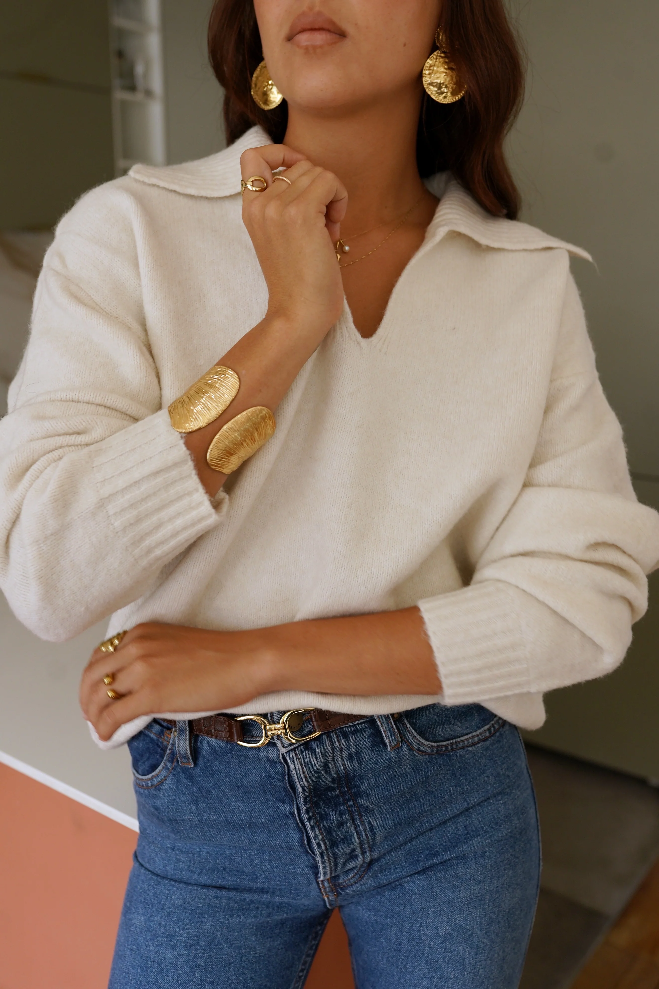Isabel Collar Sweater - Beige