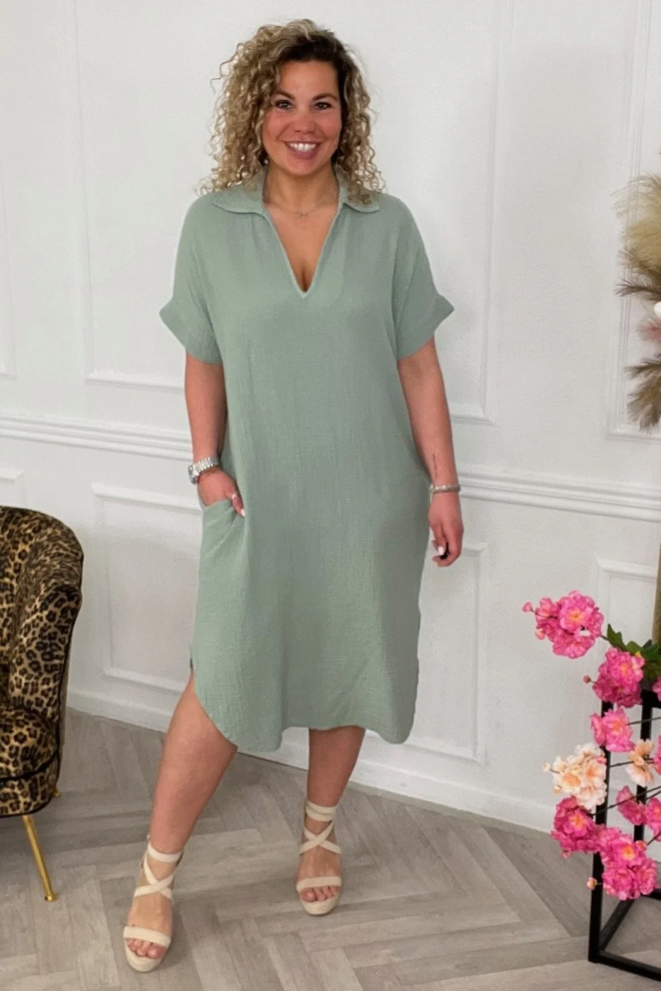 Basic Cotton Tunic - Sage - Image 3