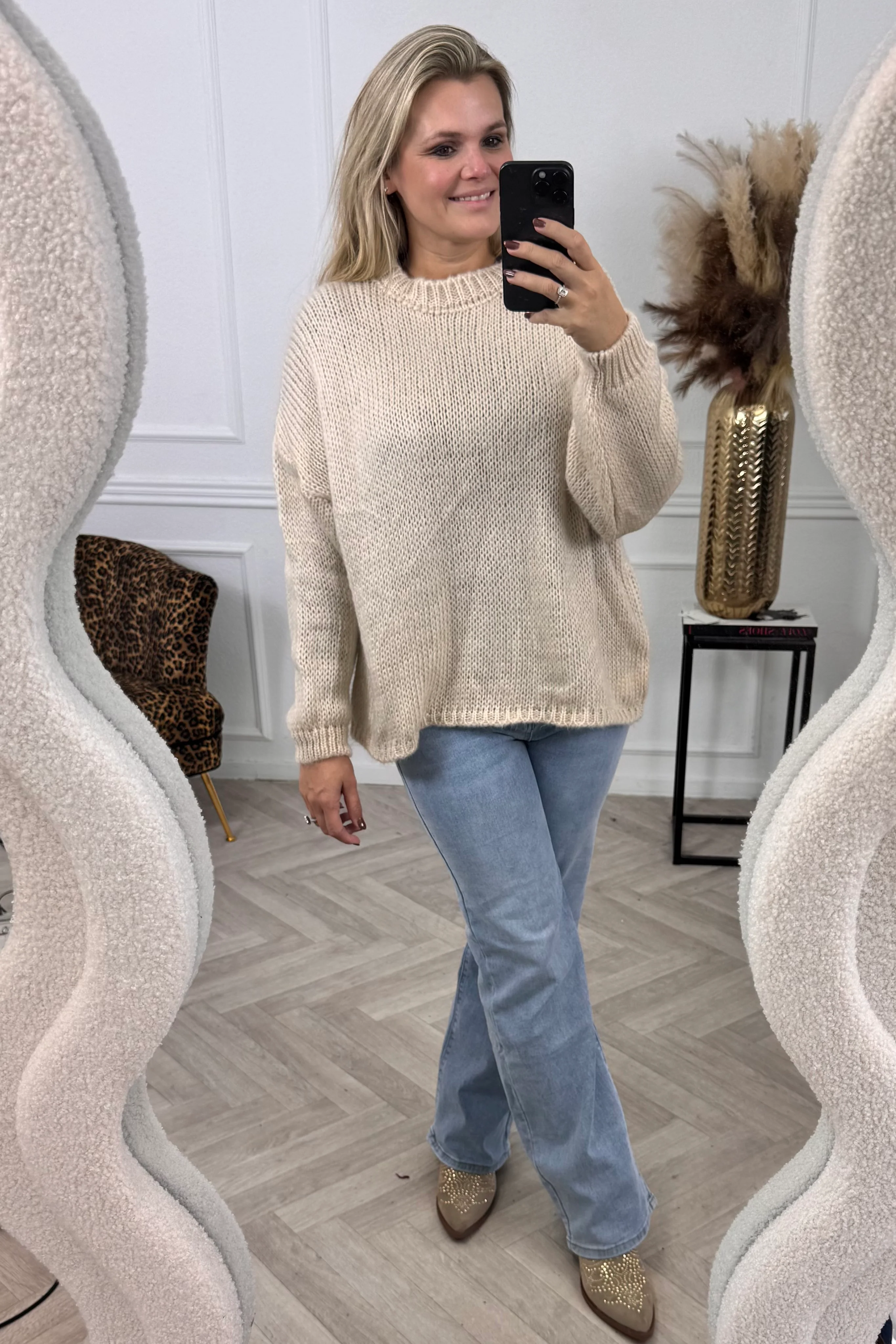 Basic Knitted Sweater - Beige - Image 4