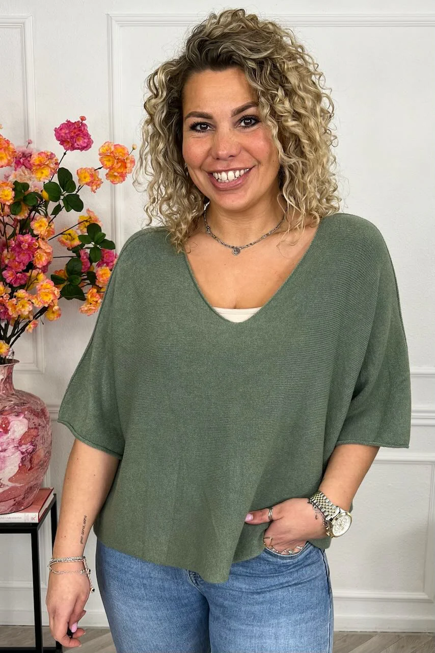 Basic Oversized Spring Sweater - Armygreen - Image 3