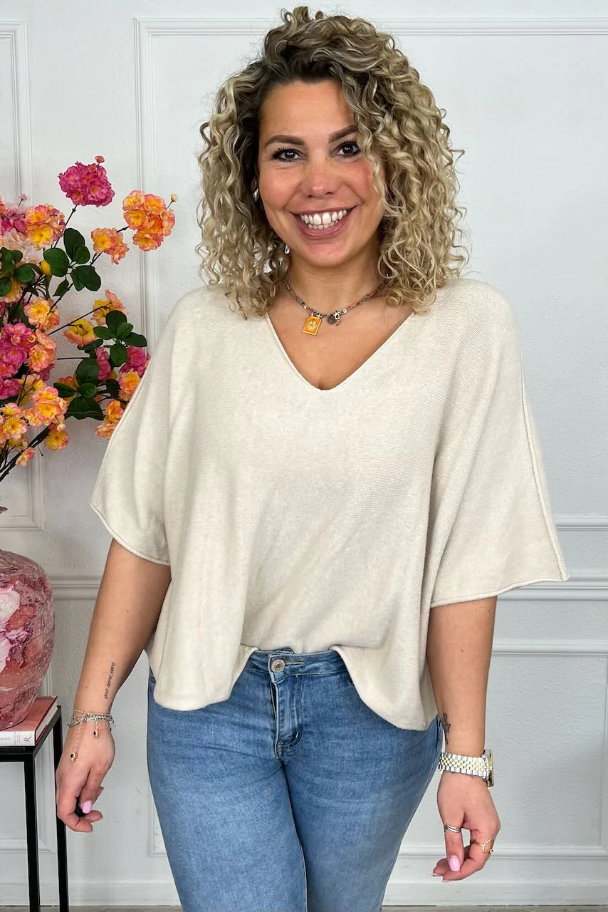 Basic Oversized Spring Sweater - Beige - Image 3