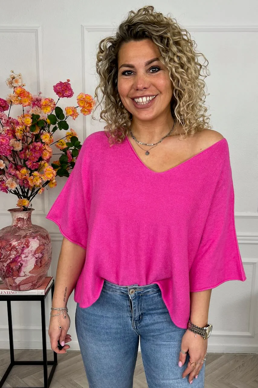 Basic Oversized Spring Sweater - Fuchsia - Image 3