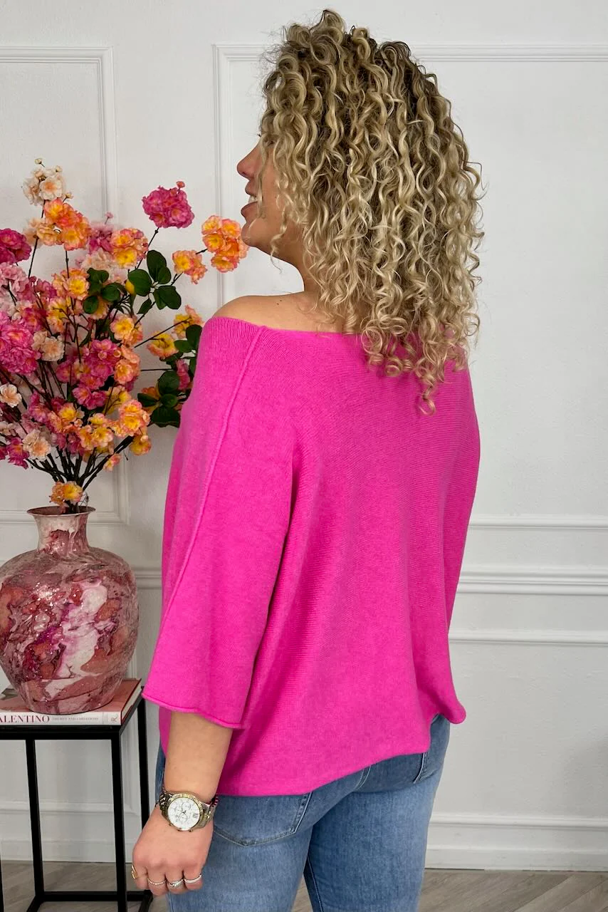 Basic Oversized Spring Sweater - Fuchsia - Image 4