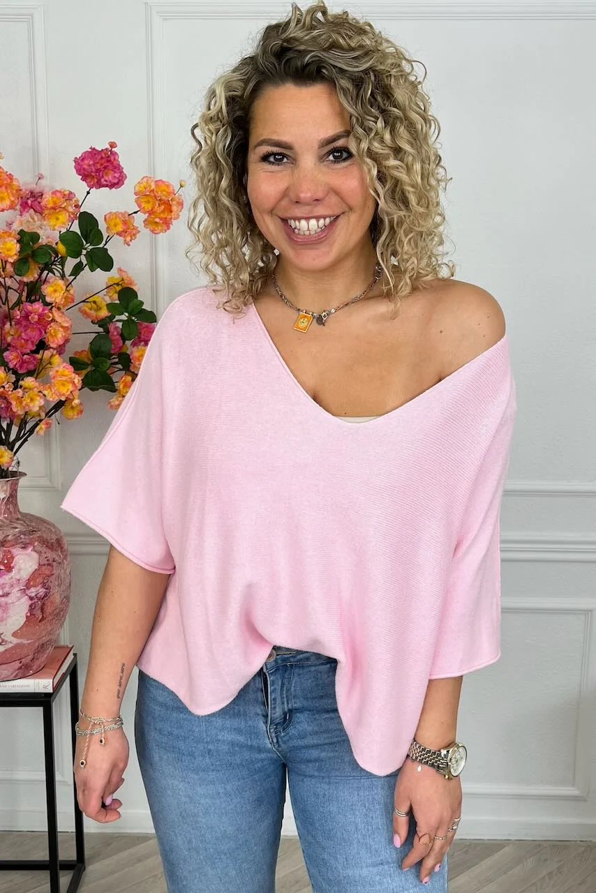 Basic Oversized Spring Sweater - Light Pink - Image 4