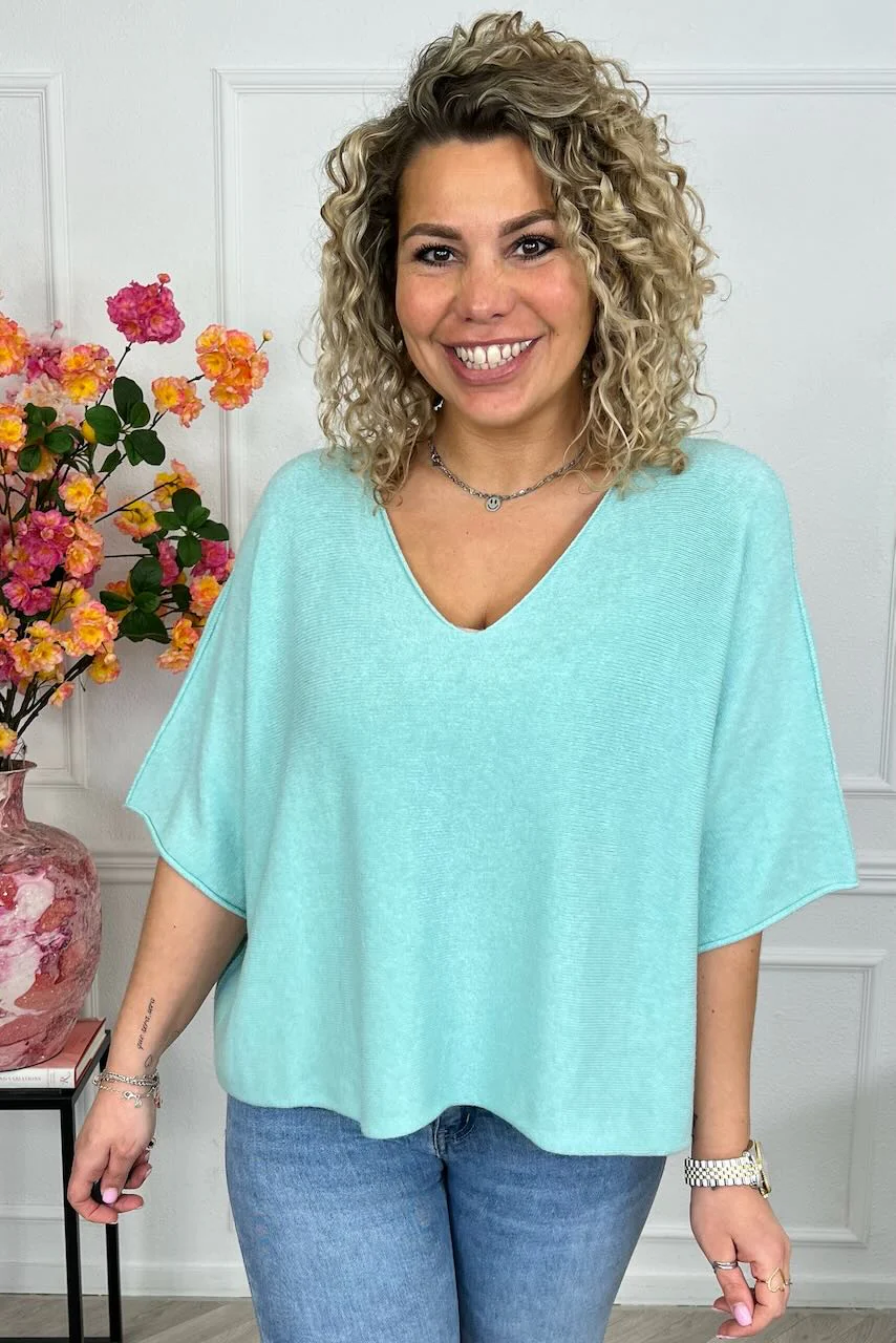 Basic Oversized Spring Sweater - Turquoise - Image 2