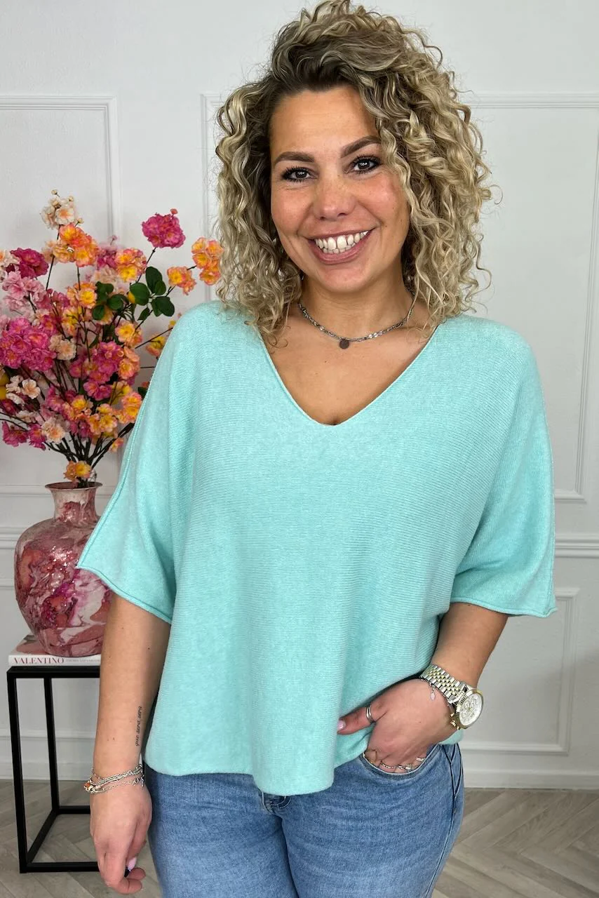Basic Oversized Spring Sweater - Turquoise - Image 3
